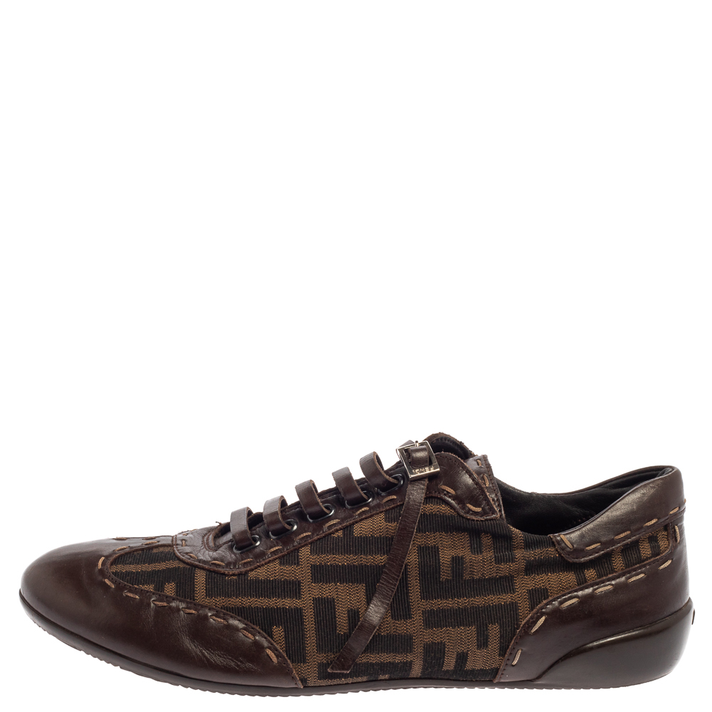 

Fendi Zucca Canvas And Leather Trim Lace Up Sneakers Size, Brown