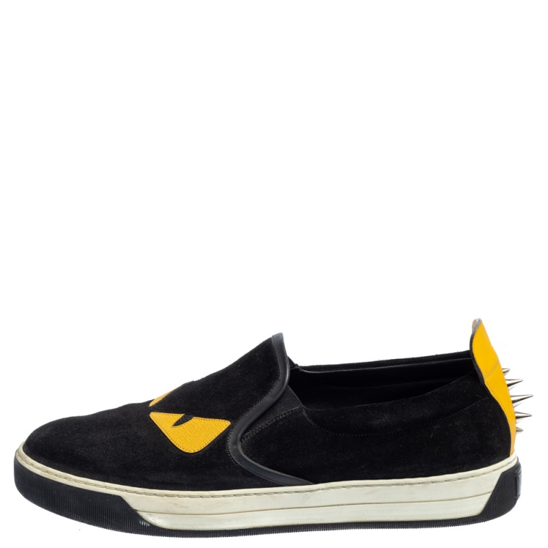 

Fendi Black/Yellow Suede And Leather Monster Eye Slip On Sneakers Size