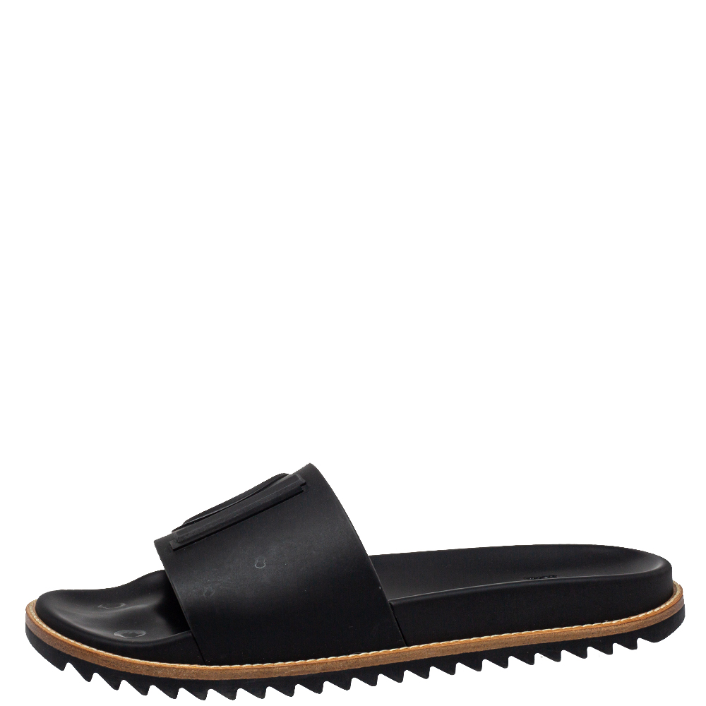 

Fendi Black Rubber Logo Slide Sandals Size