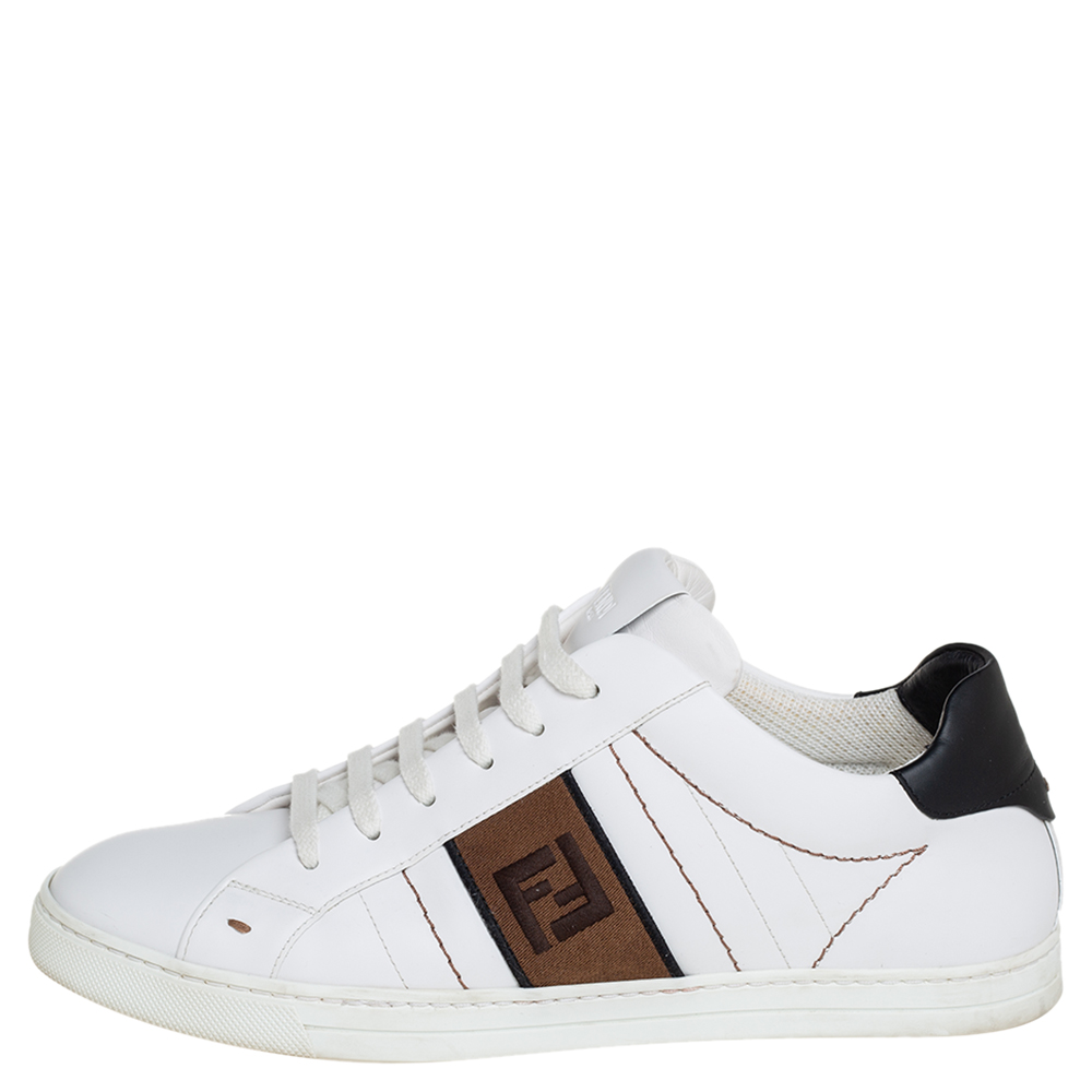 

Fendi White Leather FF Motif Low Top Sneakers Size