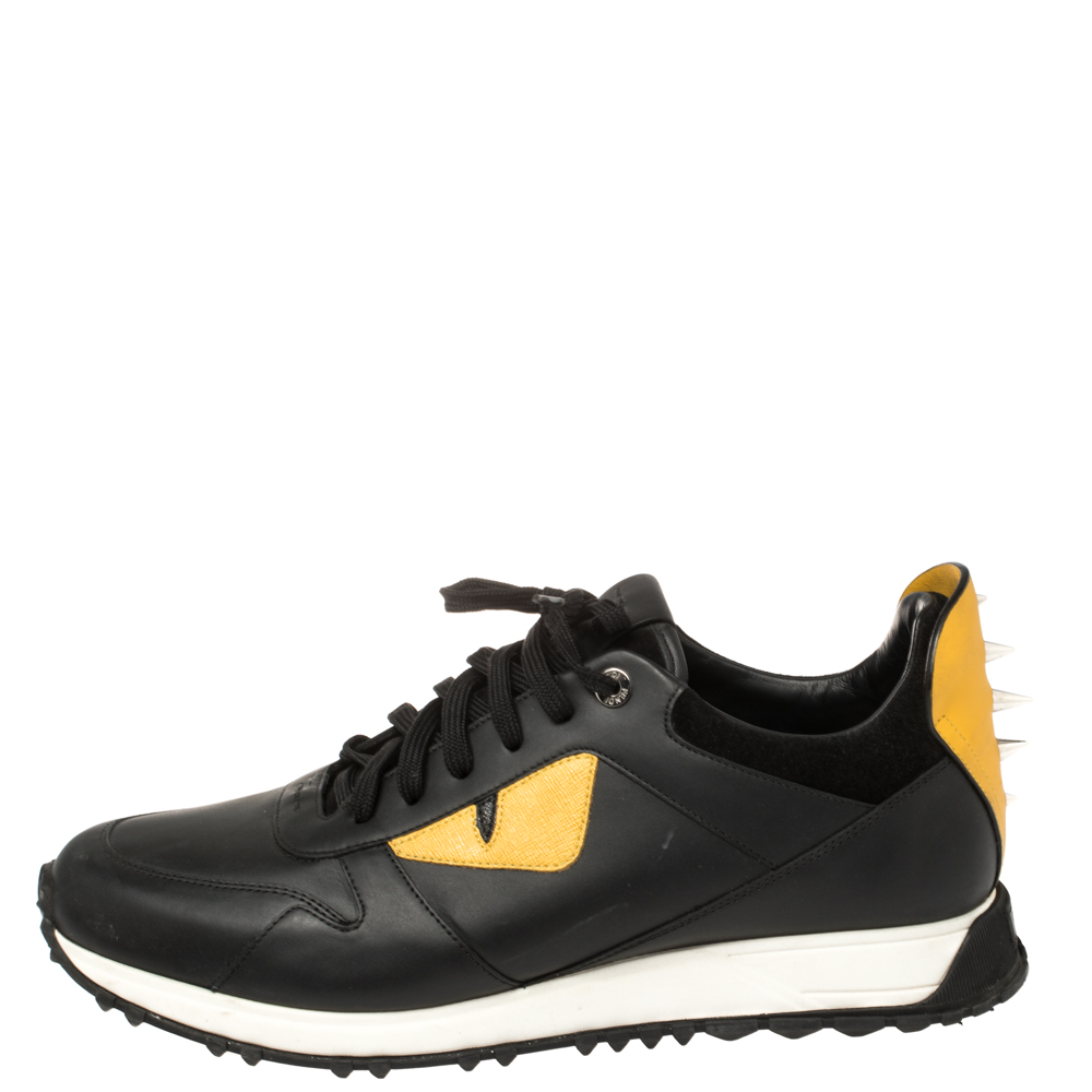 

Fendi Black/Yellow Leather Monster Eyes Studded Low Top Sneakers Size