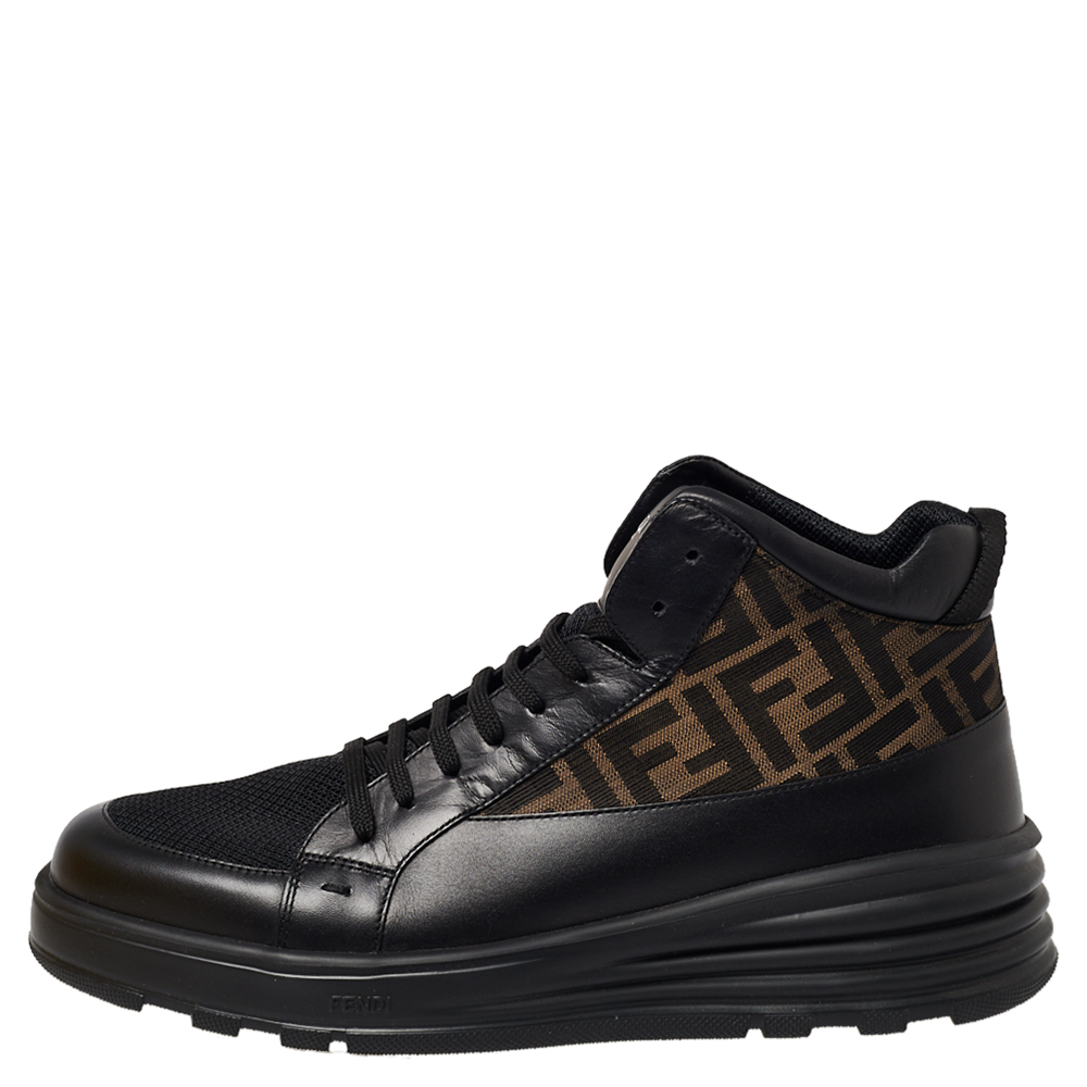 

Fendi Black/Brown Zucca Canvas And Leather High Top Sneakers Size