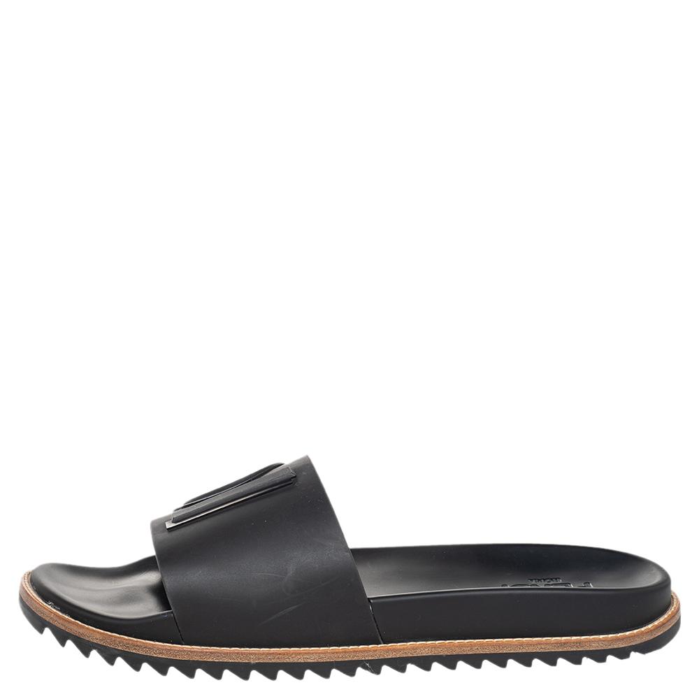 

Fendi Black Rubber Flat Slides Size