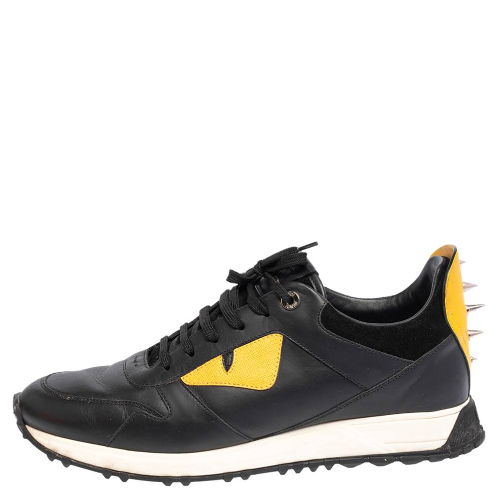 

Fendi Black/Yellow Leather Monster Studded Low Top Sneakers Size