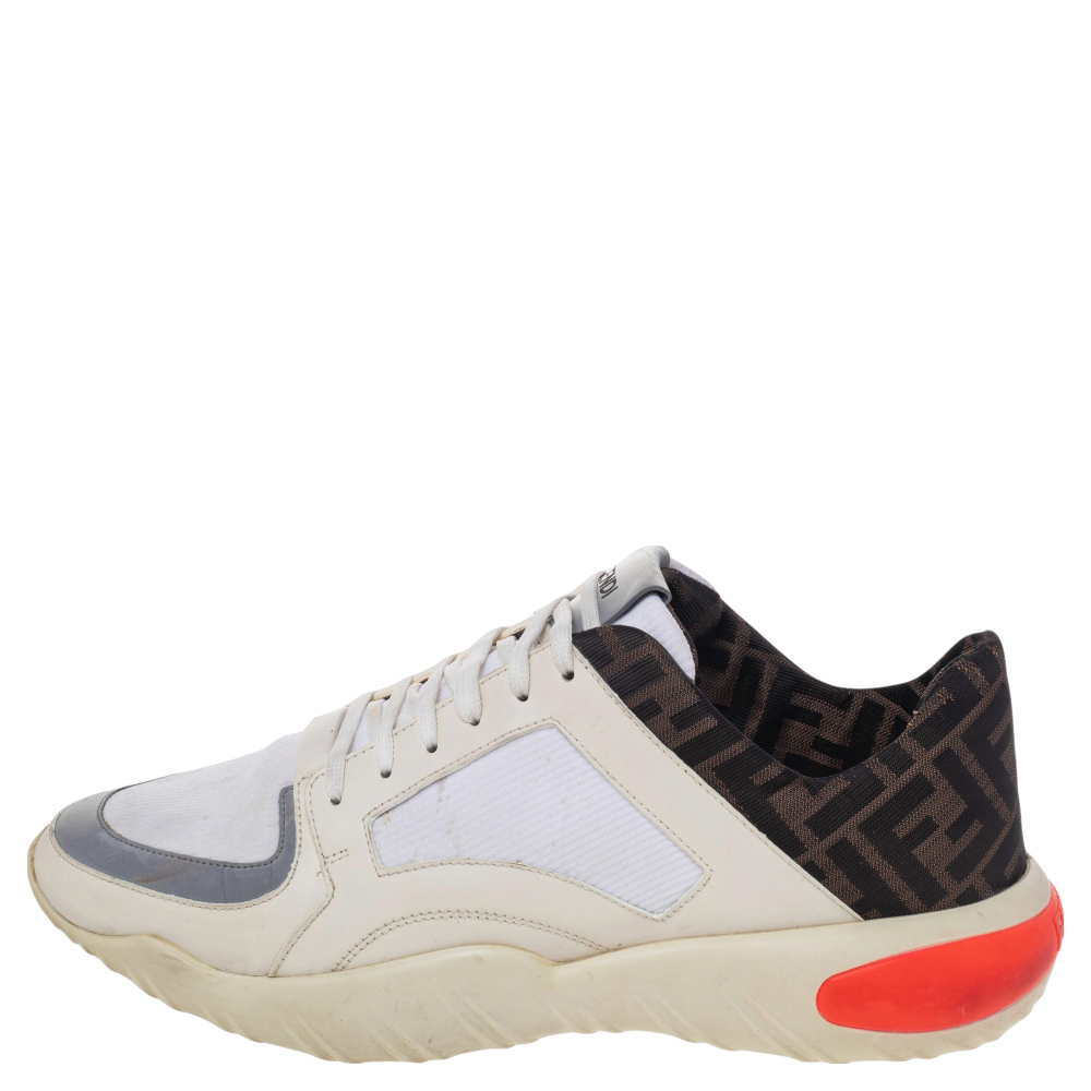 

Fendi White/Brown FF Logo Canvas And Leather Low Top Sneakers Size