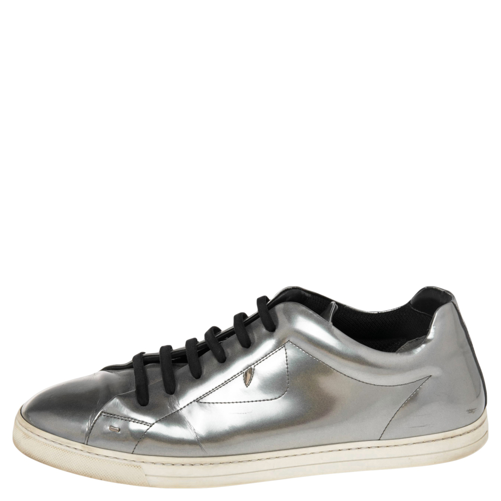 

Fendi Silver Patent Leather Low Top Sneakers Size