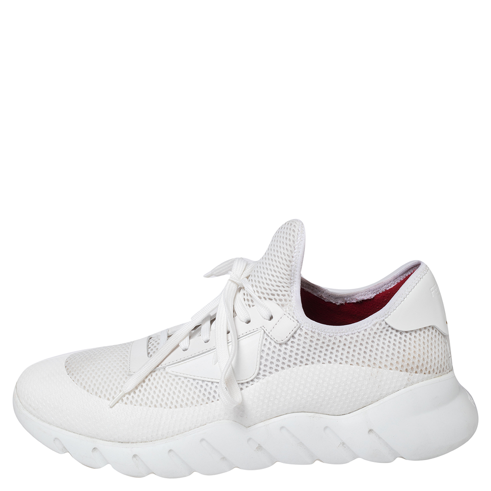

Fendi White Leather And Mesh Low Top Sneakers Size