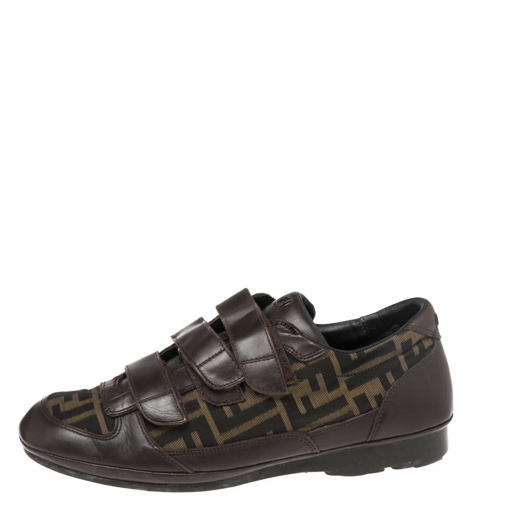 

Fendi Tobacco Zucca Canvas And Leather Velcro Strap Sneakers Size, Brown
