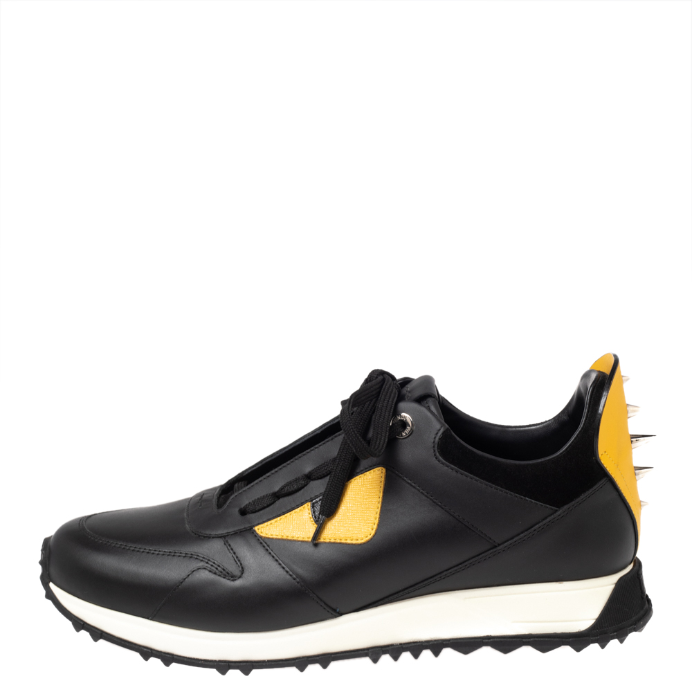 

Fendi Black/Yellow Leather Monster Eyes Studded Low Top Sneakers Size