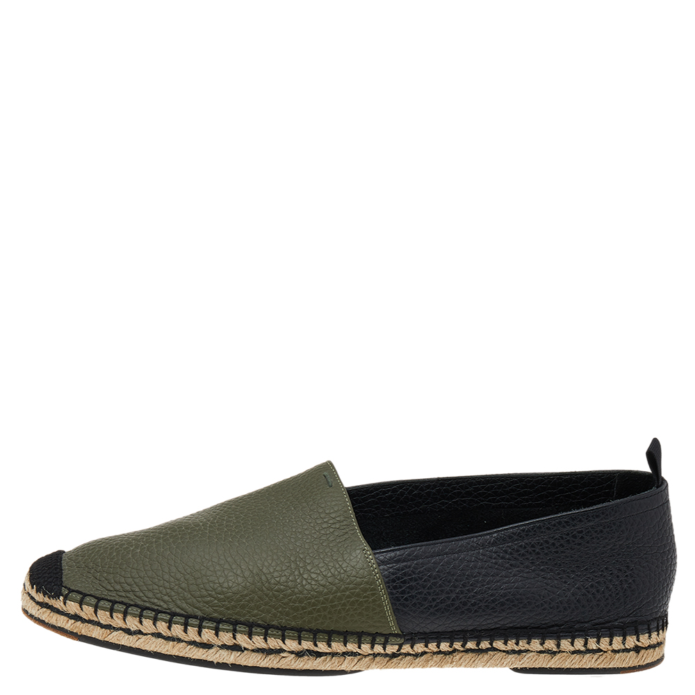 

Fendi Green/Black Leather Slip On Espadrille Size