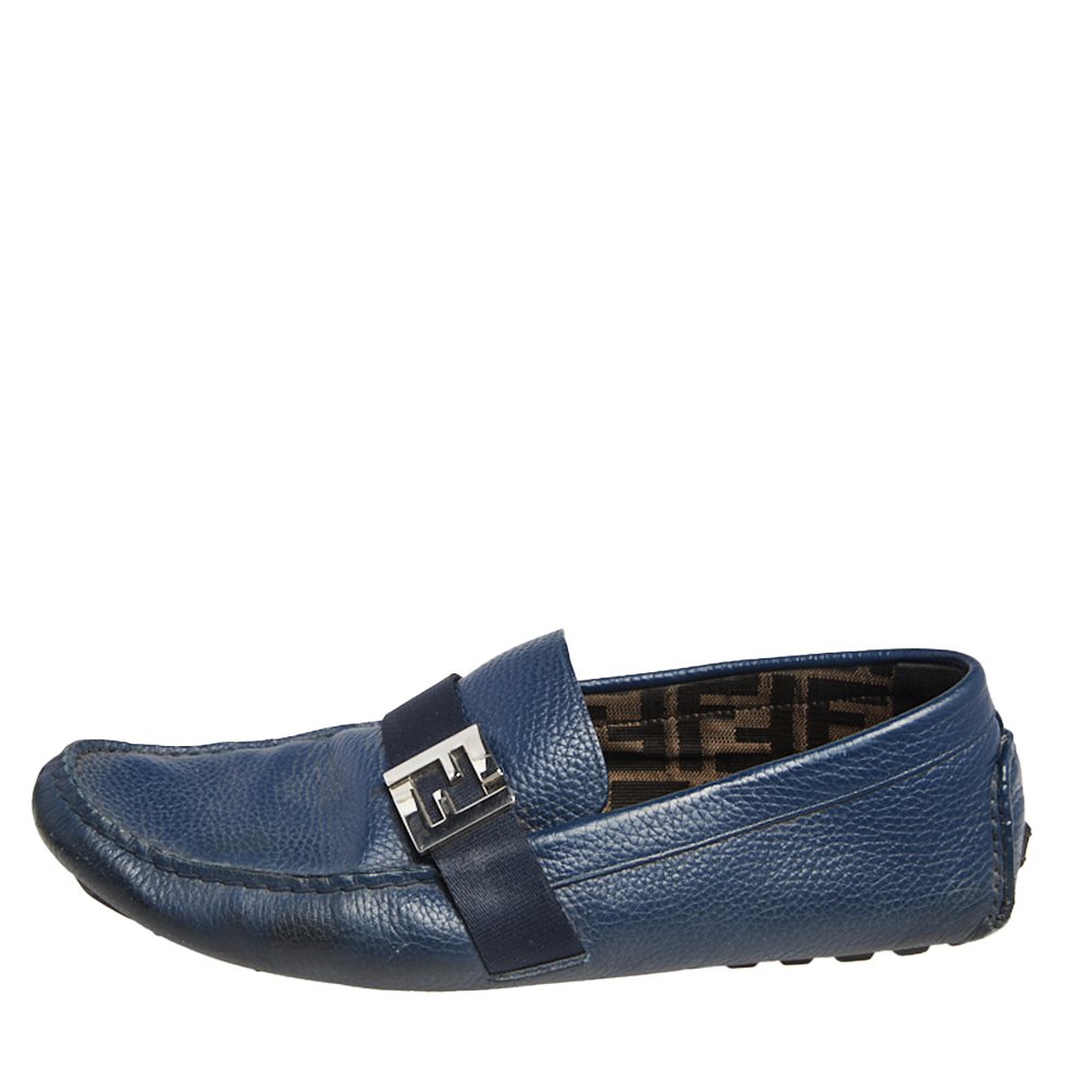 

Fendi Blue Leather Slip On Loafers Size