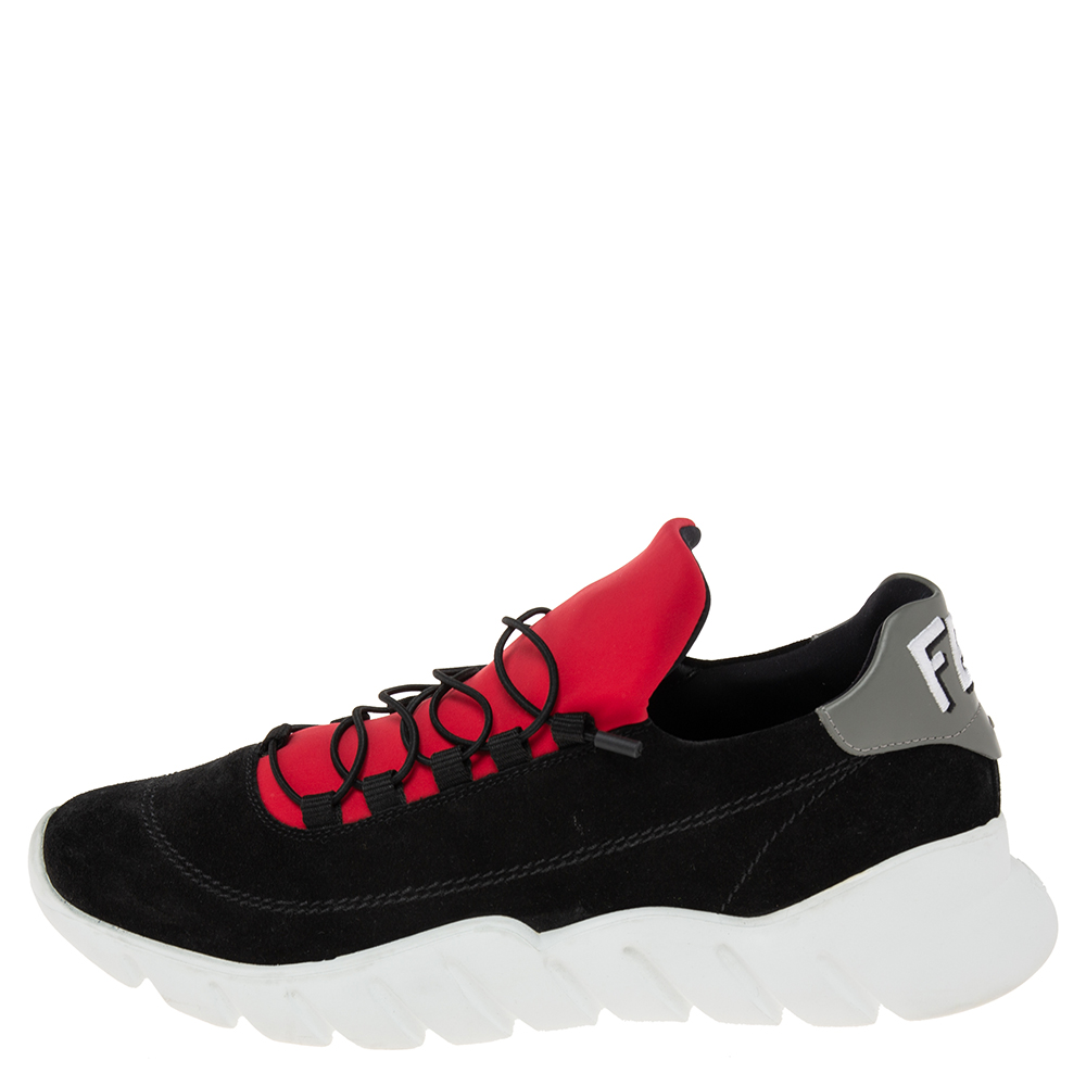Fendi Black Suede And Leather Lace Up Sneakers Size