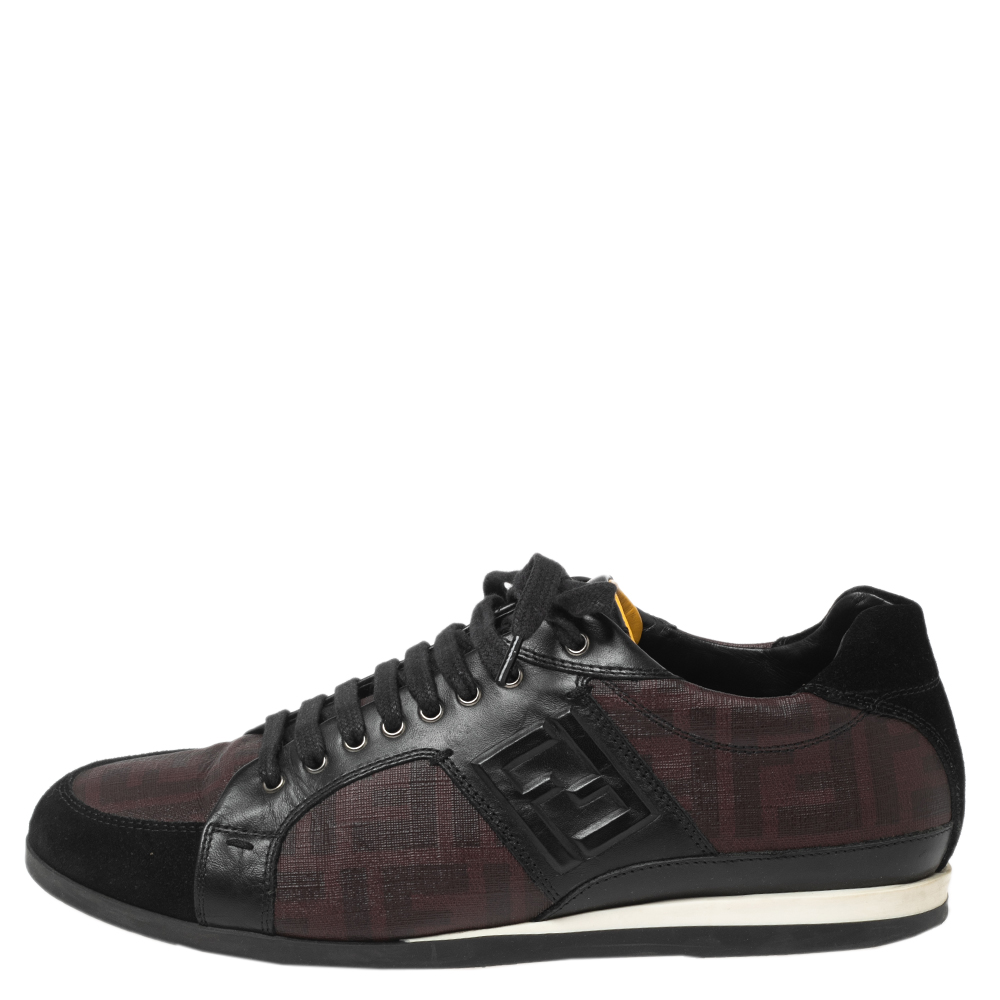 

Fendi Black/Burgundy Zucca Canvas and Leather Low Top Sneakers Size, Multicolor