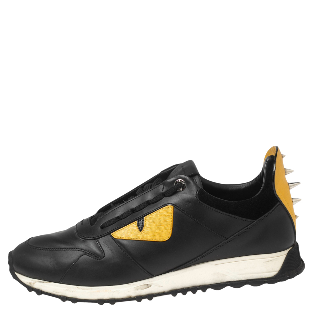 

Fendi Black/Yellow Leather Monster Eye Studded Low-Top Sneakers Size