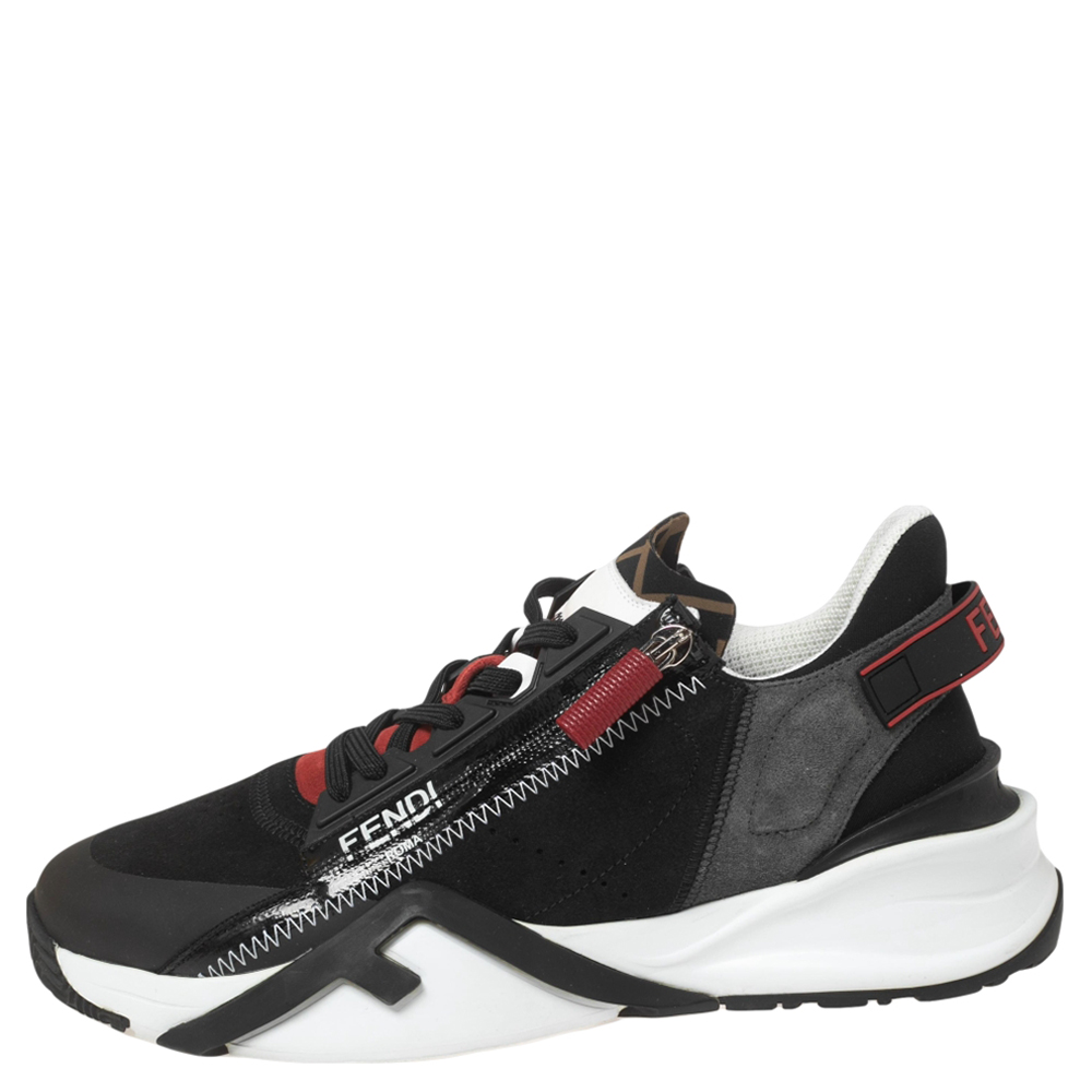 

Fendi Black/Red Neoprene, Nubuck and Leather Flow Low-Top Sneakers Size