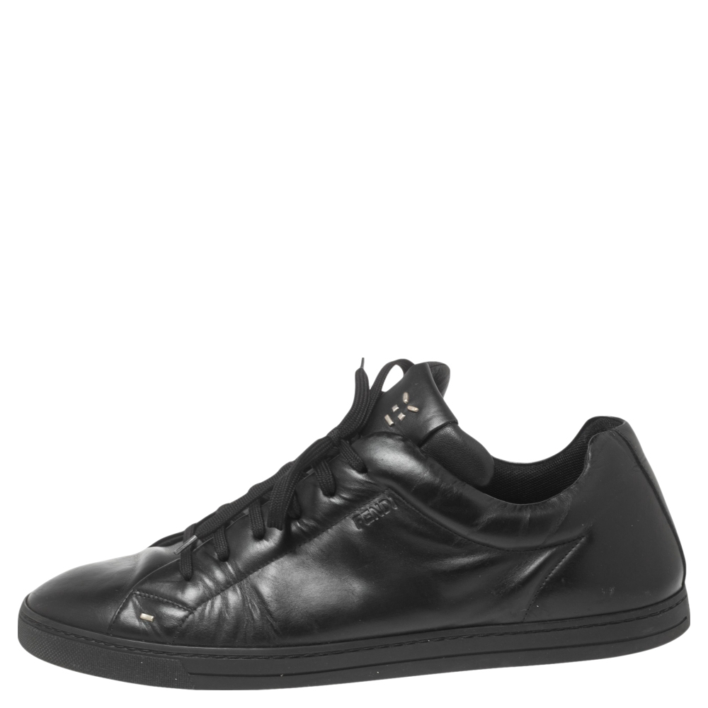 

Fendi Black Leather Lace Up Sneakers Size
