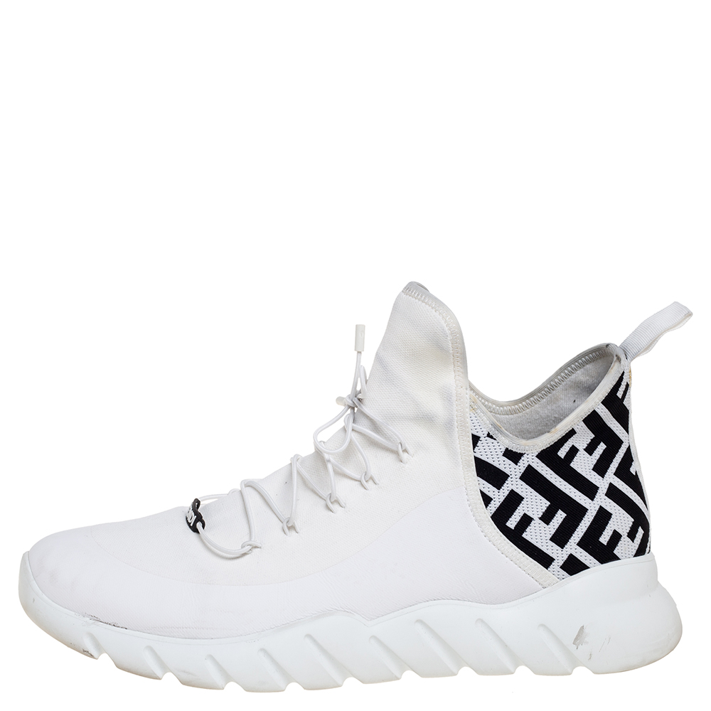 

Fendi White/Black Fabric FF High Top Sneakers Size
