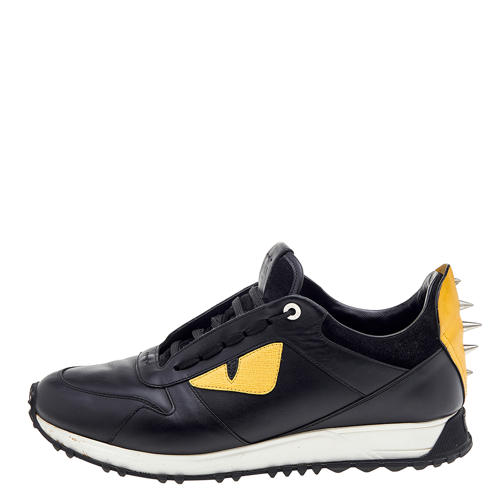 

Fendi Black/Yellow Leather and Suede Monster Eye Studded Low Top Sneakers Size