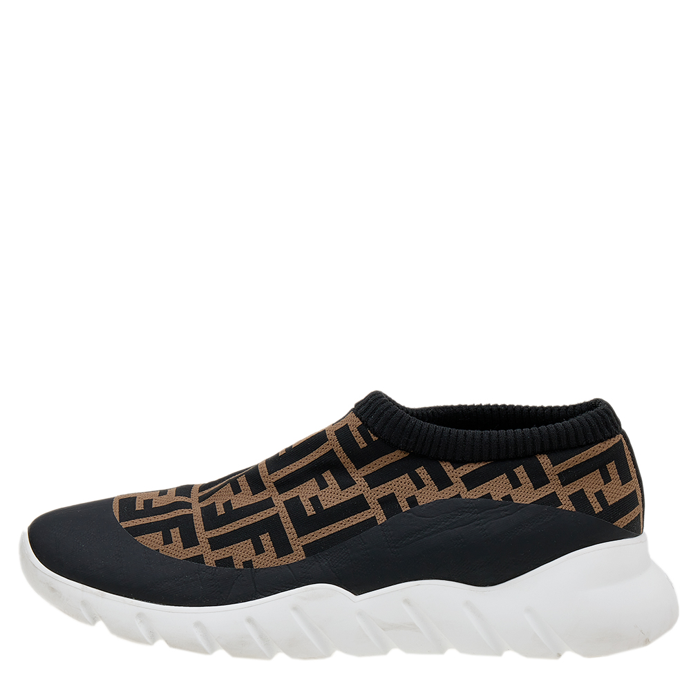 

Fendi Brown/Black Zucca Knit Fabric Slip On Sneakers Size