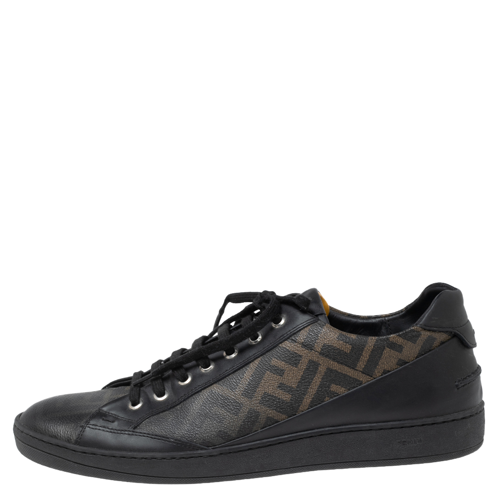 

Fendi Black/Green FF Canvas And Leather Low Top Sneakers Size, Brown