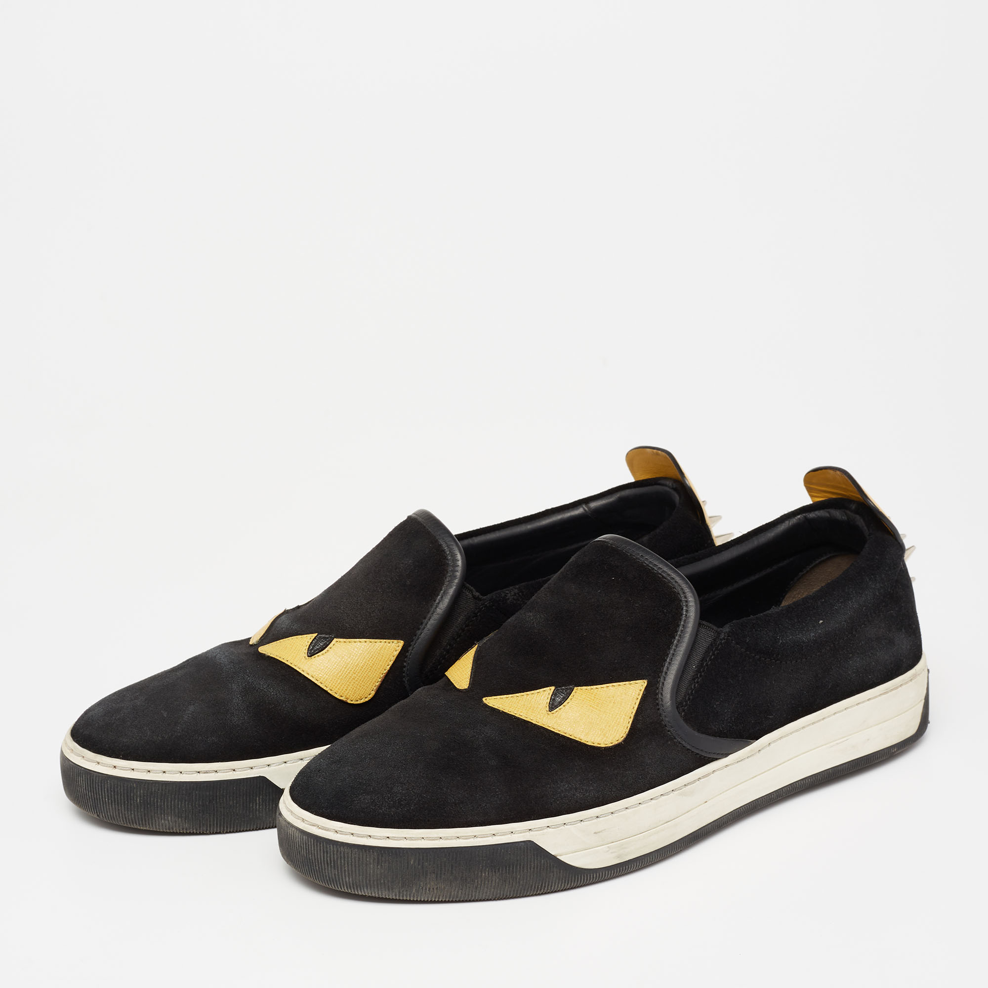 

Fendi Black/Yellow Leather And Suede Monster Slip On Sneakers Size