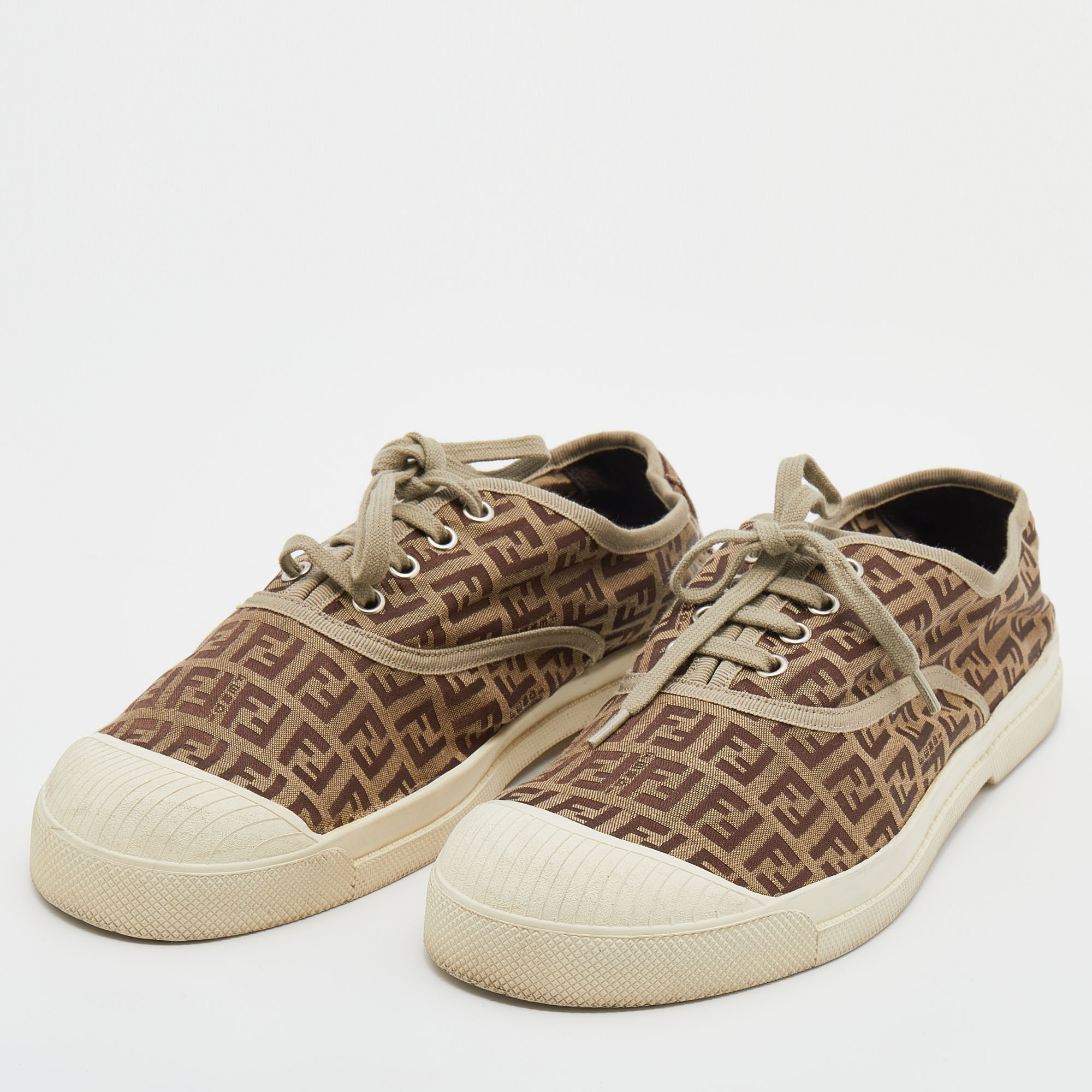 

Fendi Beige/Brown Zucca Canvas Low Top Sneakers Size