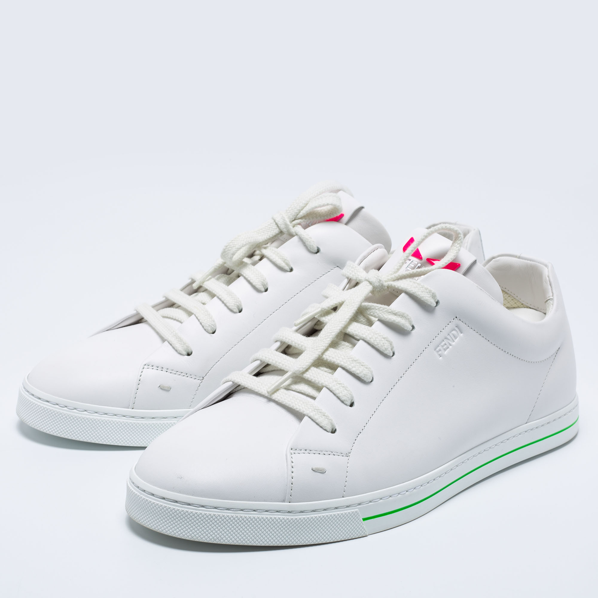 

Fendi White Leather Low-Top Sneakers Size