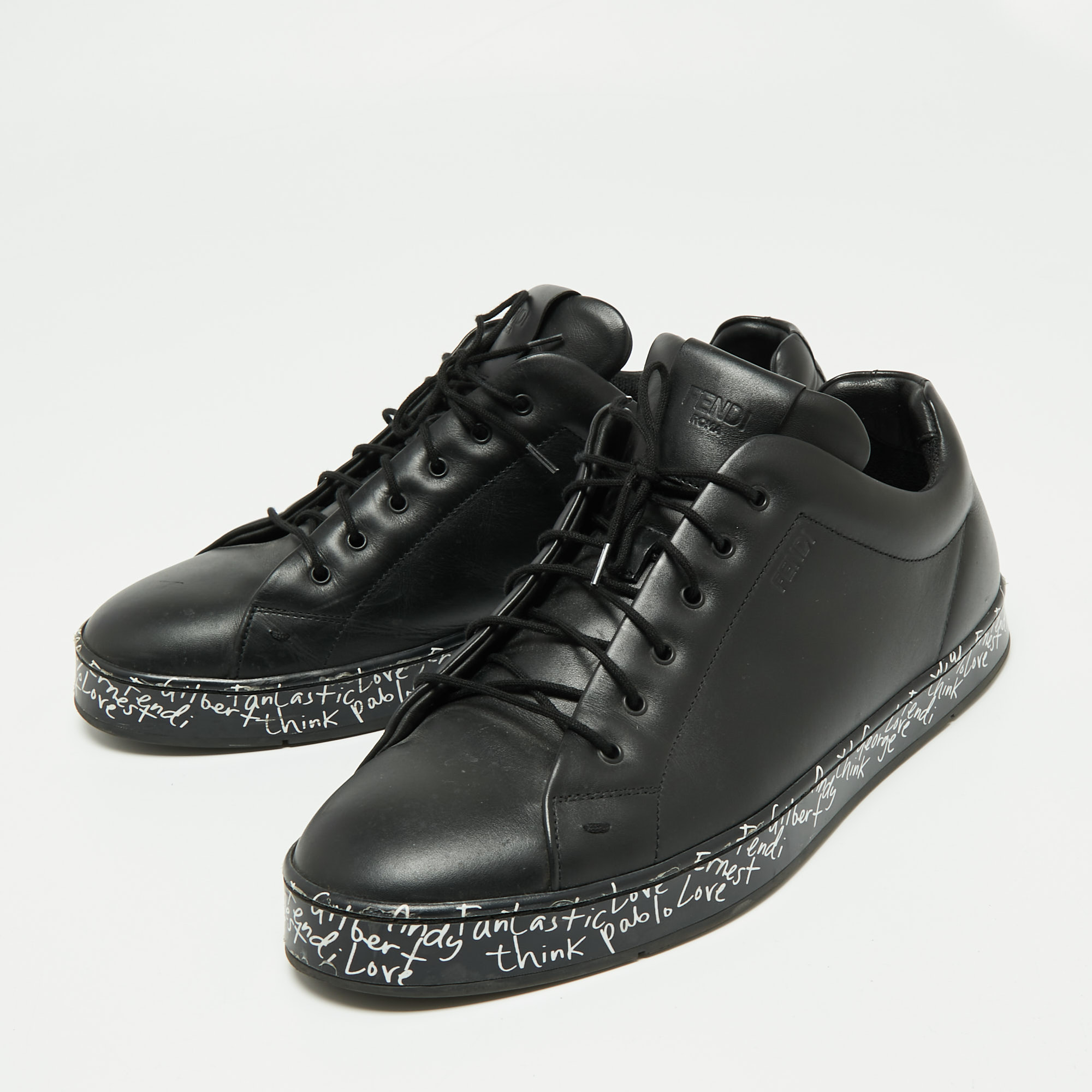 

Fendi Black Leather Low-Top Sneakers Size