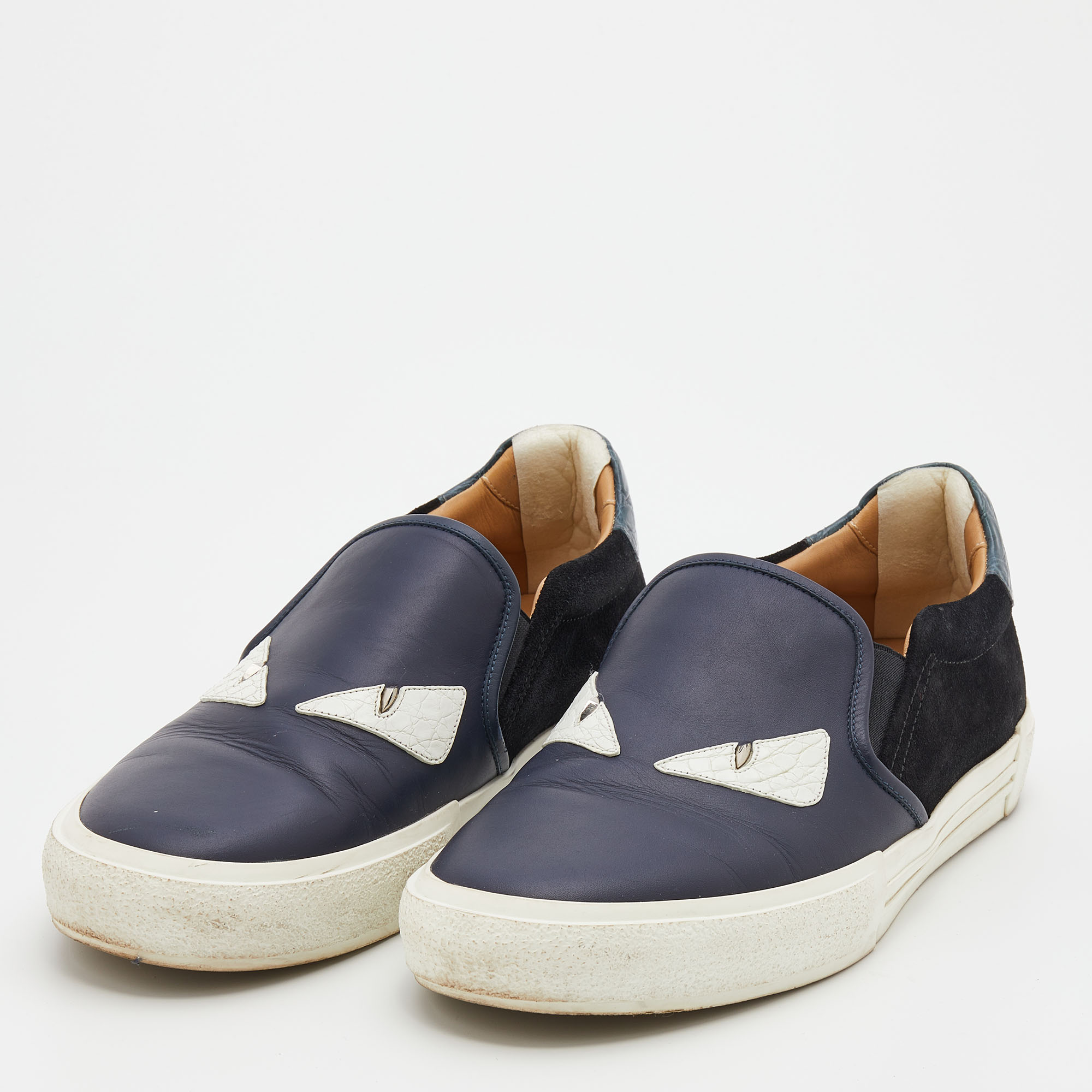 

Fendi Tricolor Leather And Suede Monster Slip On Sneakers Size, Blue