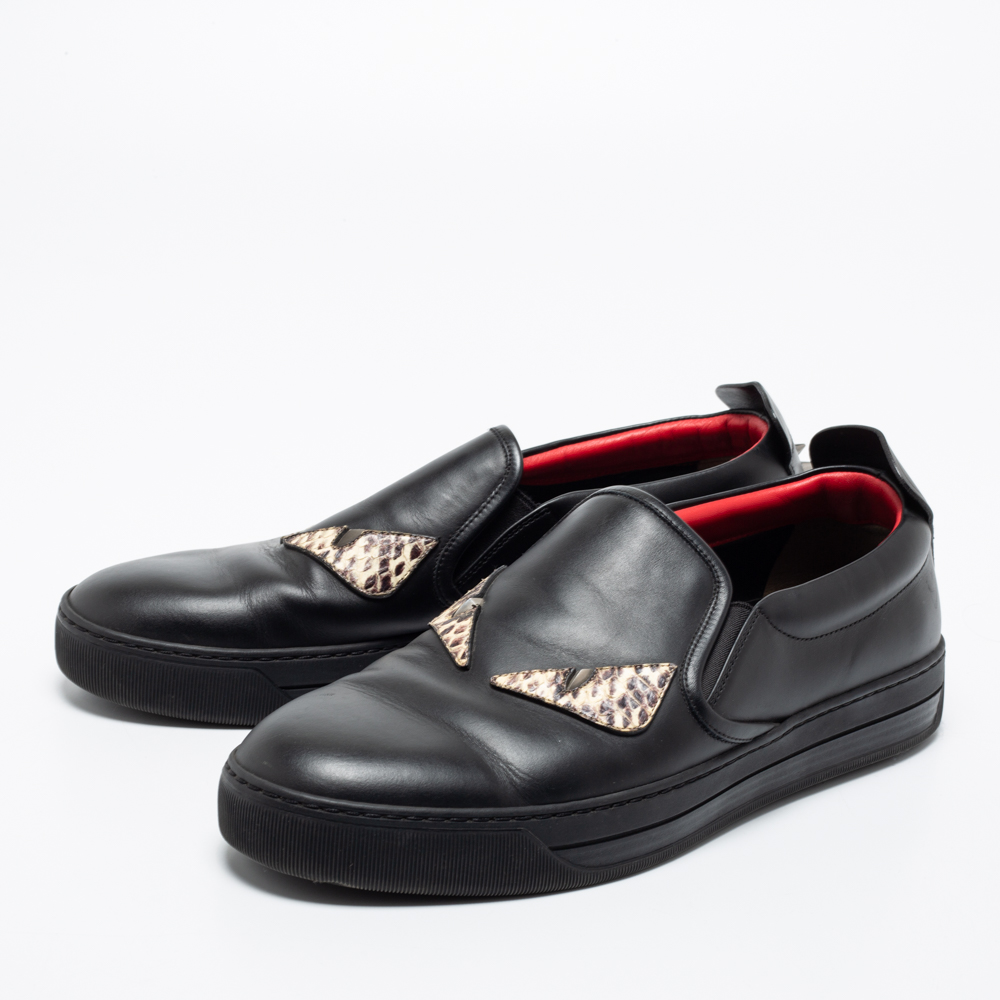 

Fendi Black Python And Leather Trim Monster Spikes Slip On Sneakers Size