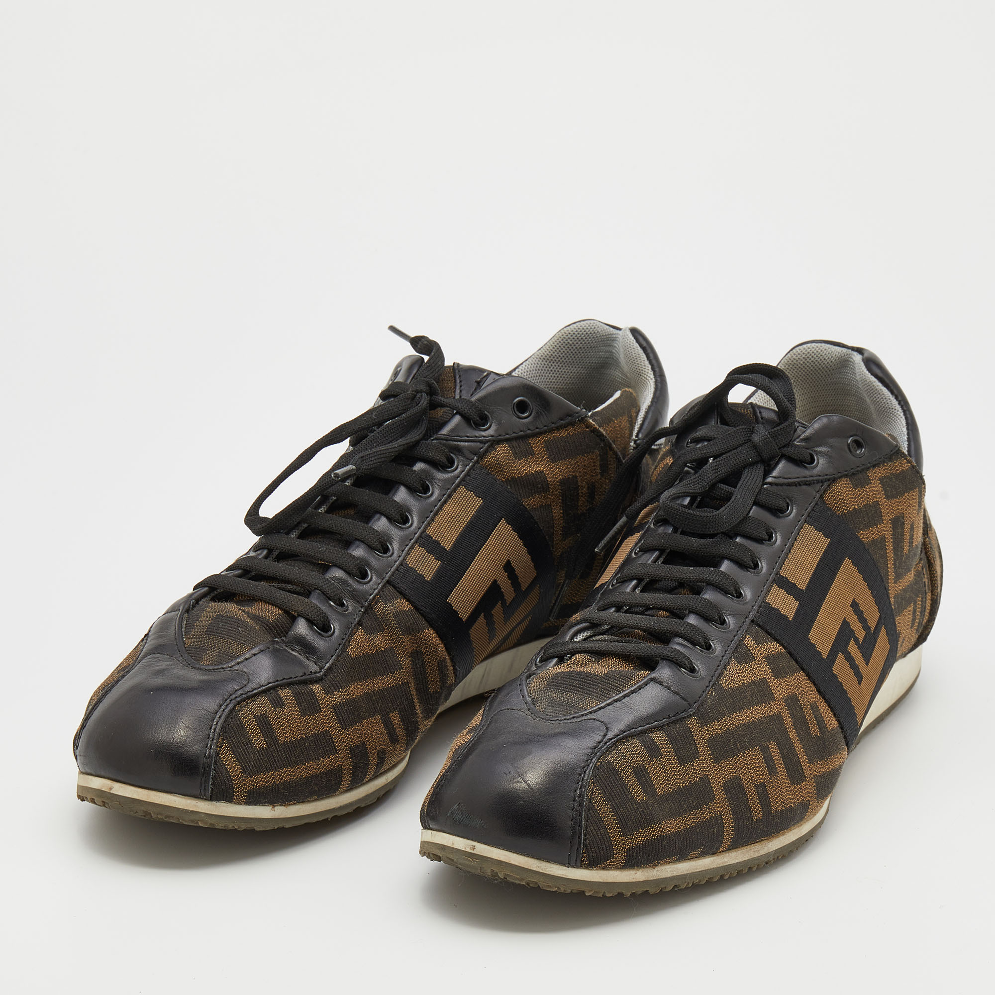 

Fendi Brown/Black Zucca Canvas And Leather Low Top Sneakers Size