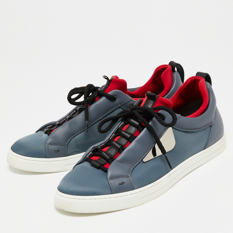 

Fendi Red/Grey Leather And Fabric Rockoko Low Top Sneakers Size