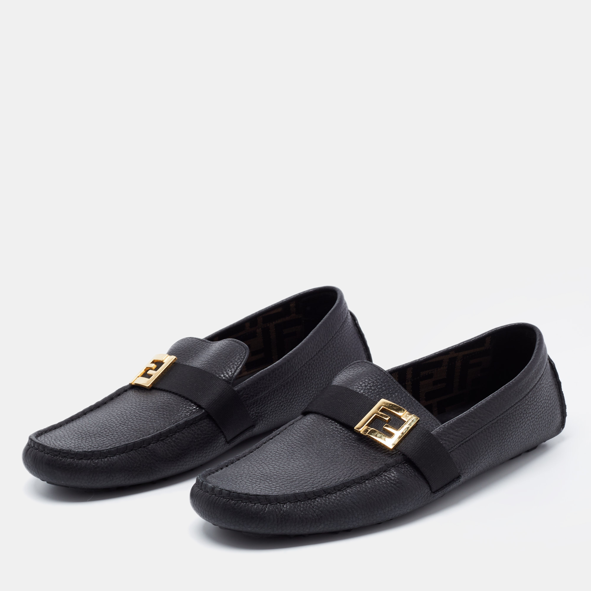 

Fendi Black Leather FF Slip On Loafers Size