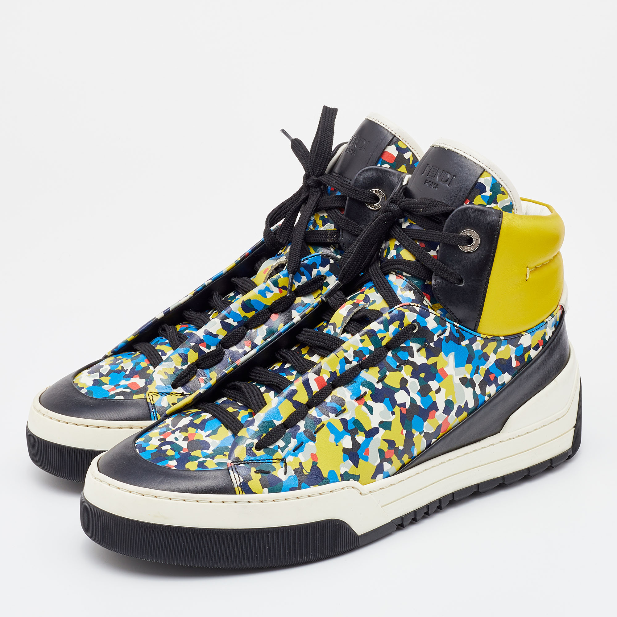 

Fendi Multicolor Leather High Top Sneakers Size