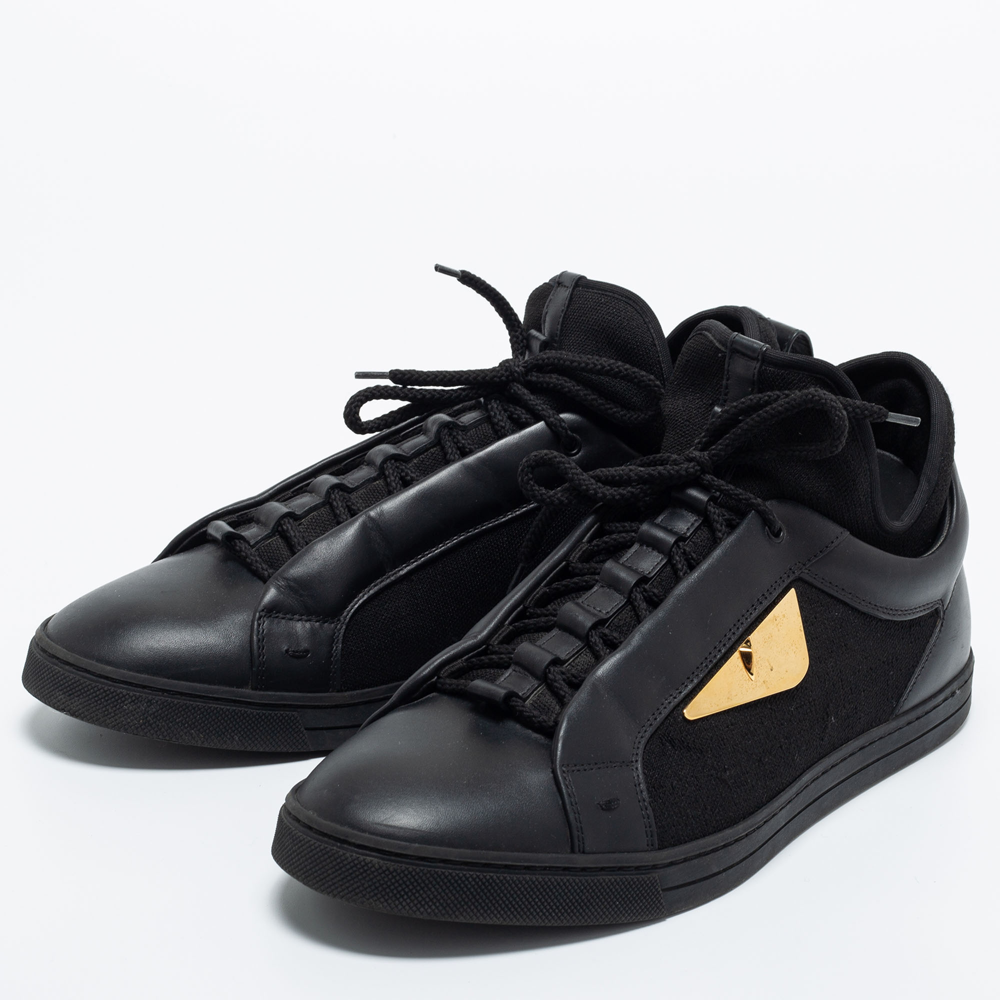 

Fendi Black Leather and Fabric Monster Eye Mid Top Sneakers Size