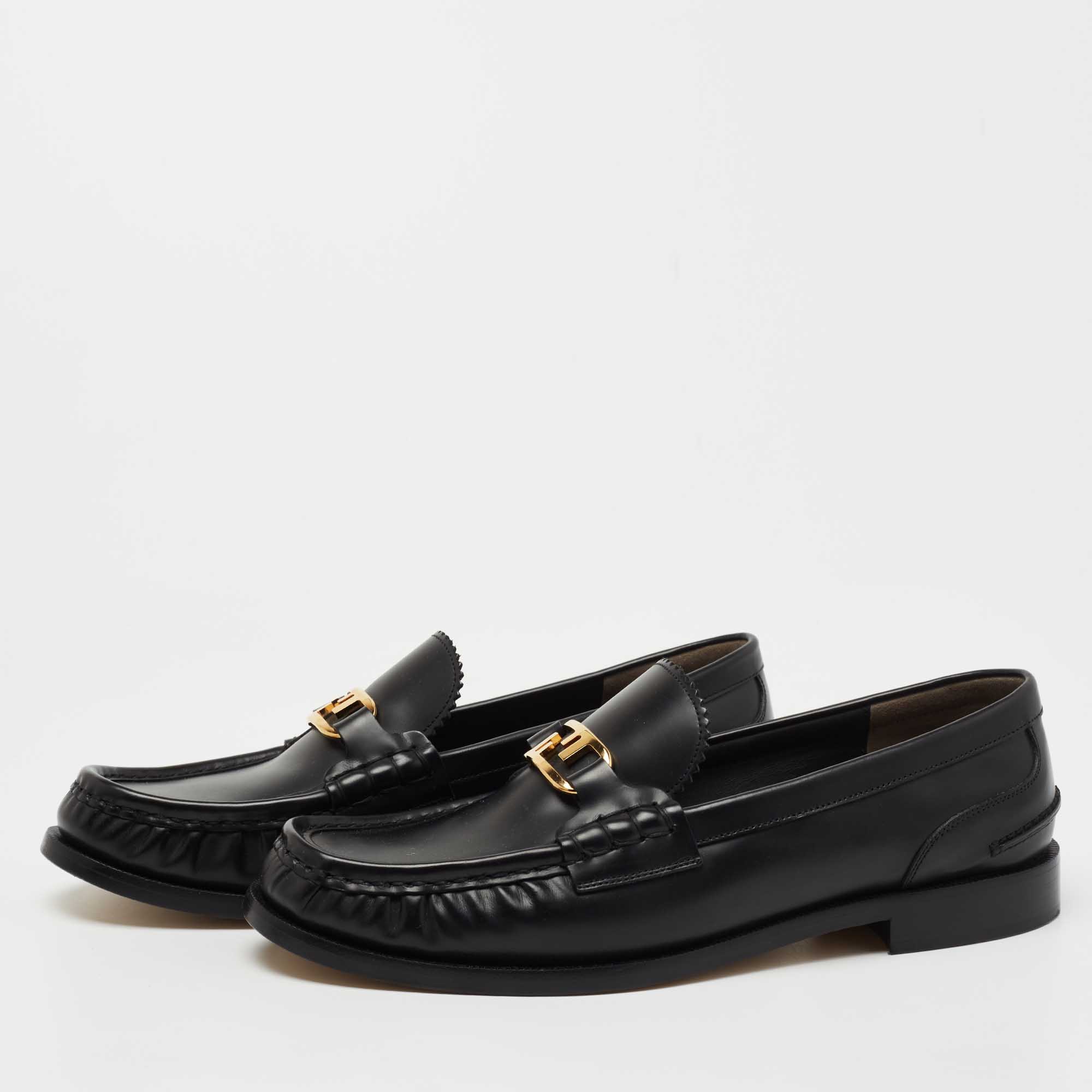 

Fendi Black Leather Fendi O' Lock Loafers Size