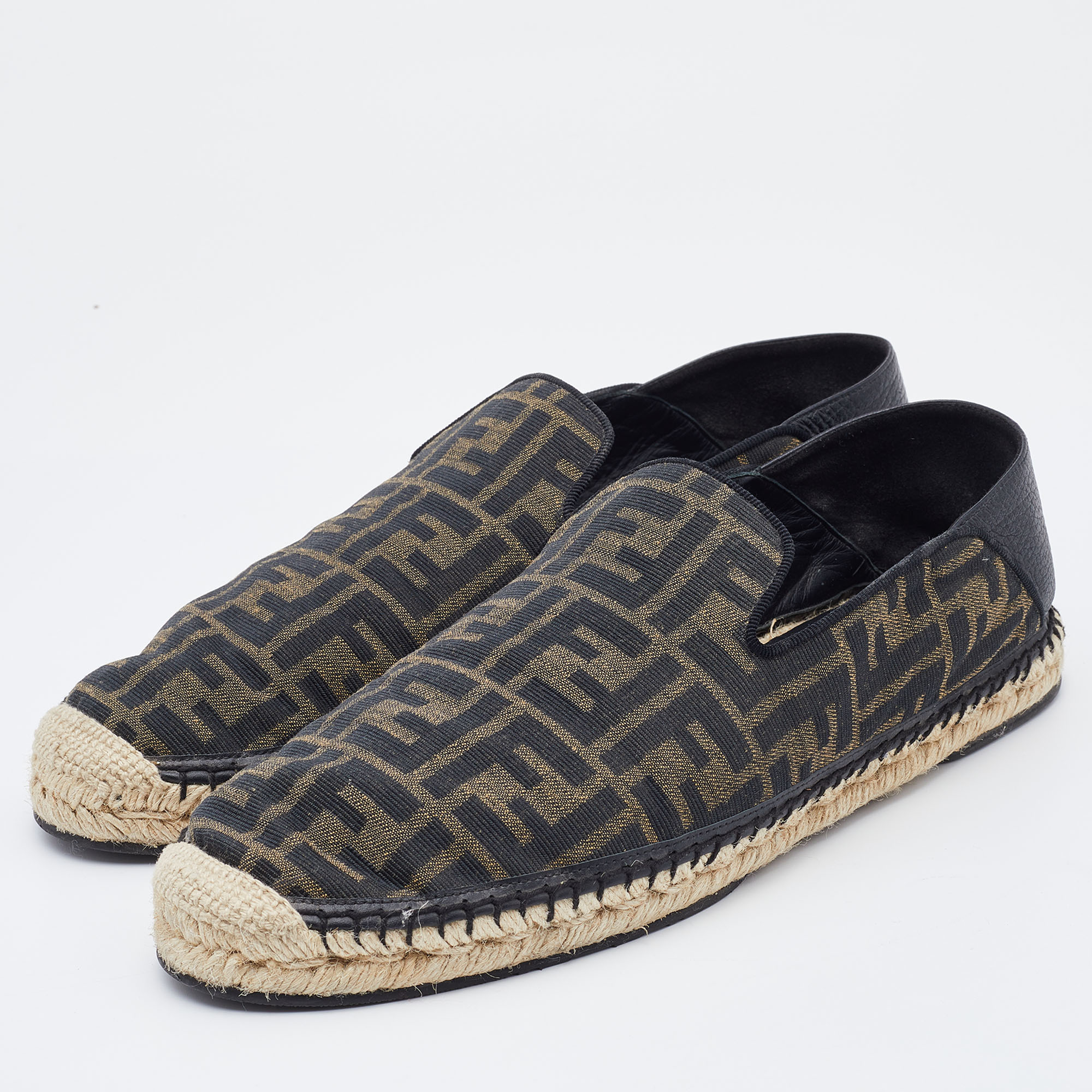 

Fendi Brown/Black Zucca Canvas and Leather Espadrille Smoking Slippers Size