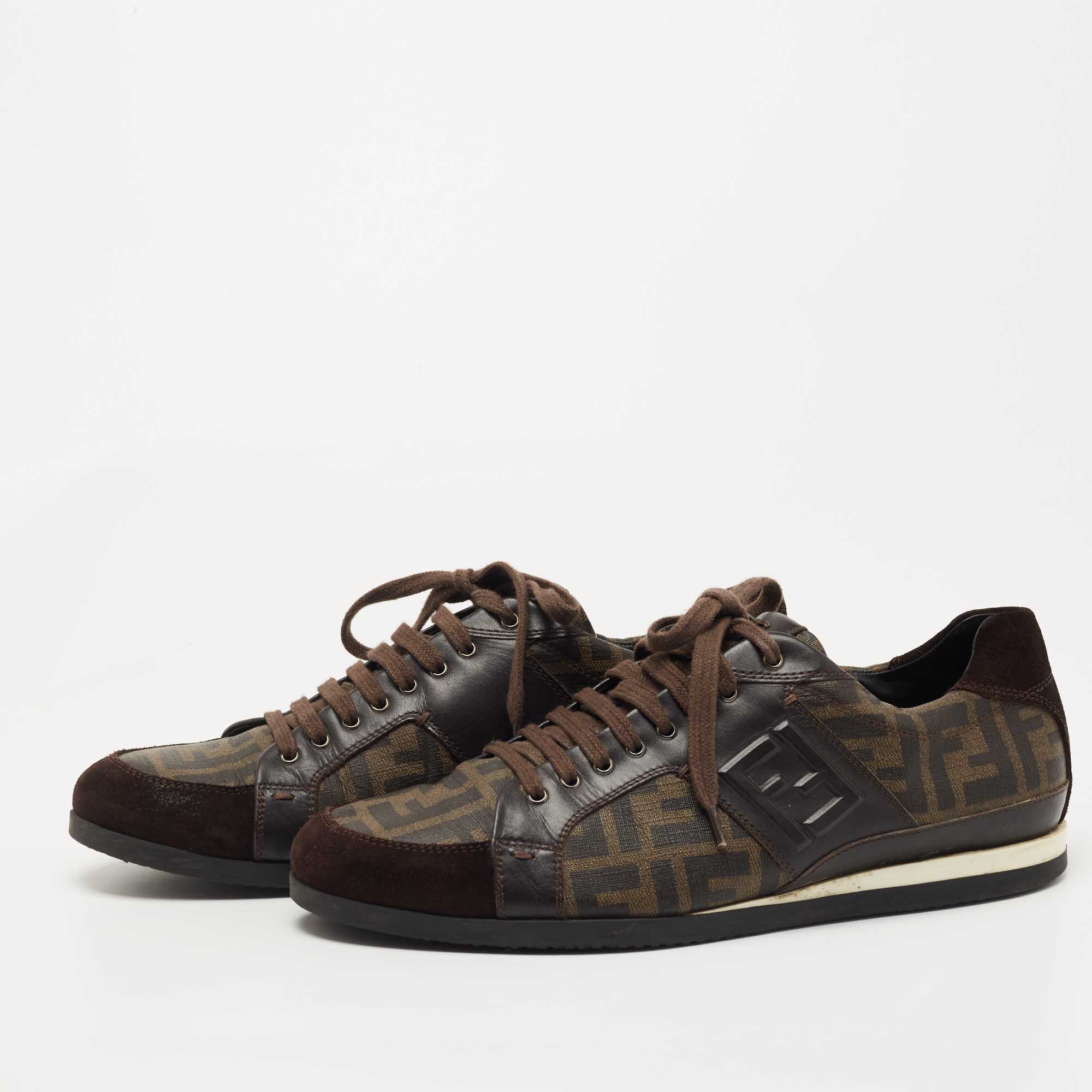 

Fendi Brown Zucca Canvas and Leather Low Top Sneakers Size