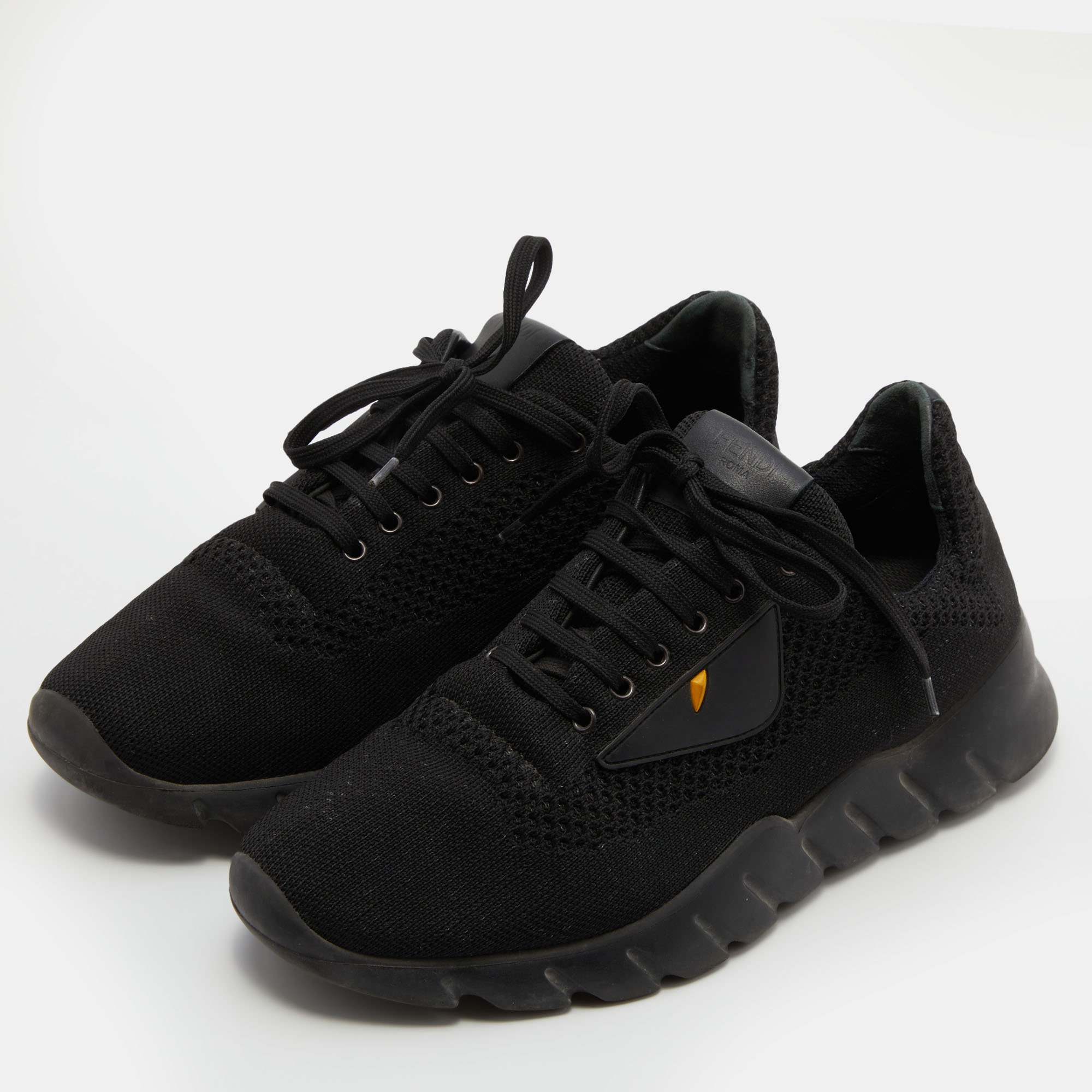 

Fendi Black Knit Fabric Low Top Sneakers Size