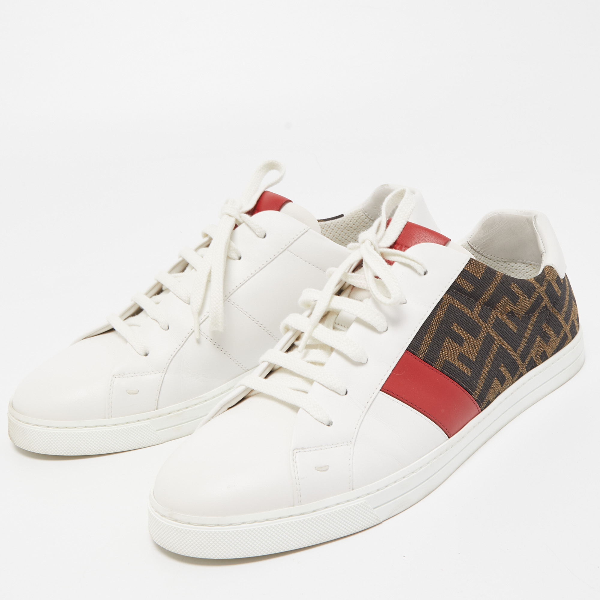 

Fendi Tricolour Leather and FF Canvas Low Top Sneakers Size, White