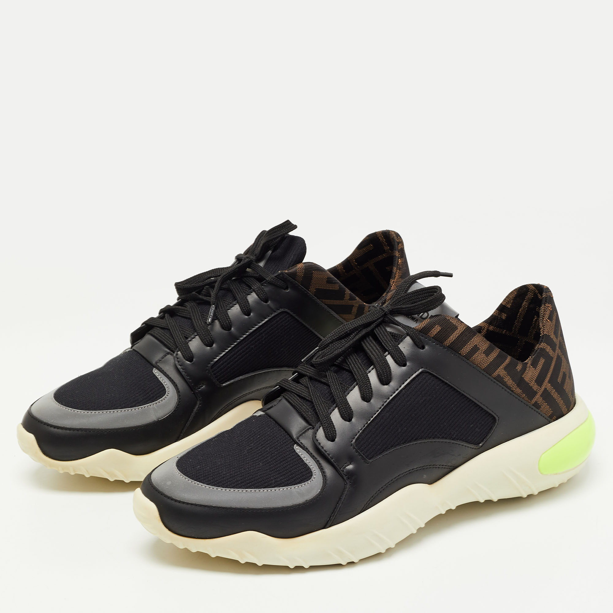 

Fendi Black/Brown Leather and Zucca Canvas Low Top Sneakers Size