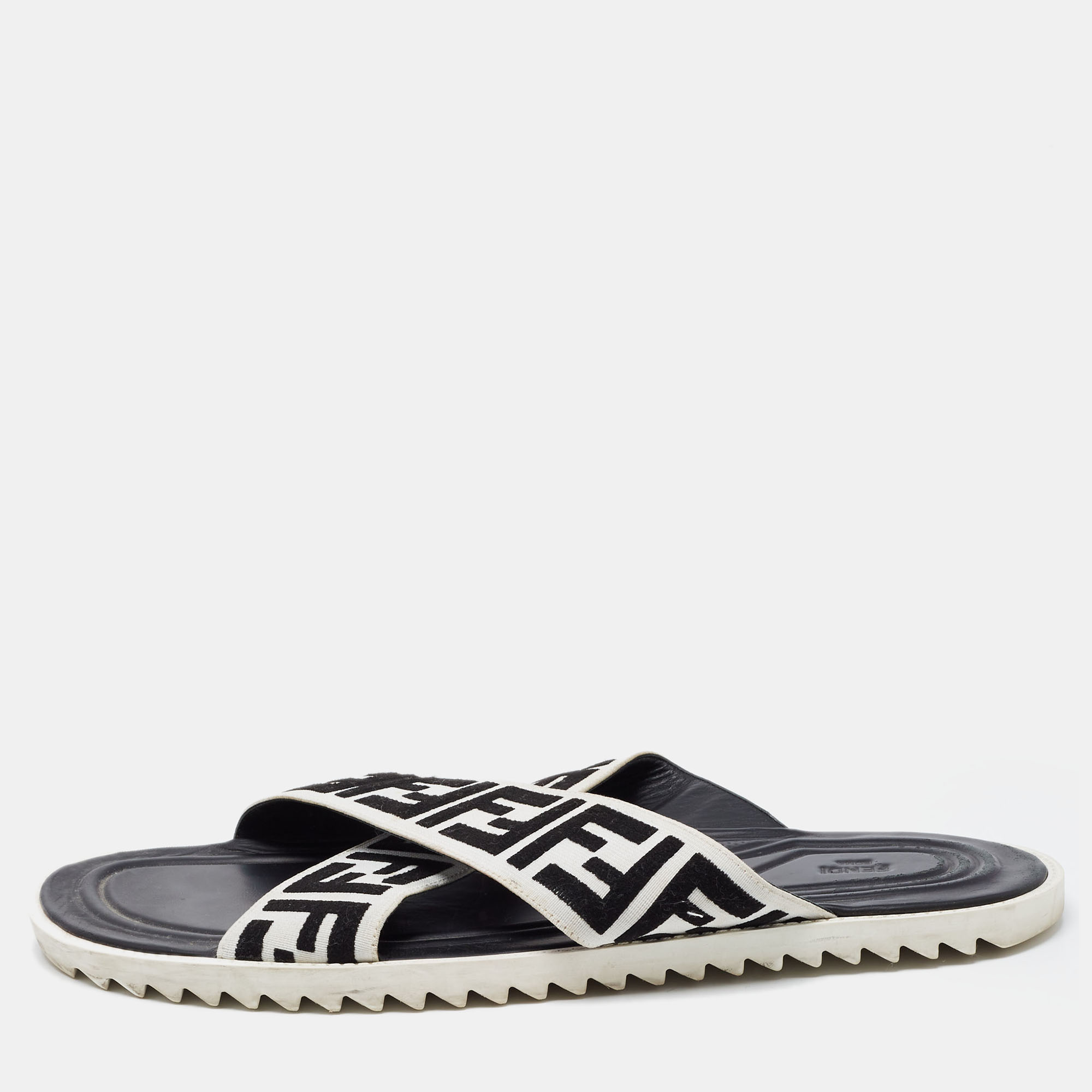 

Fendi White/Black Zucca Canvas Crisscross Slides Size