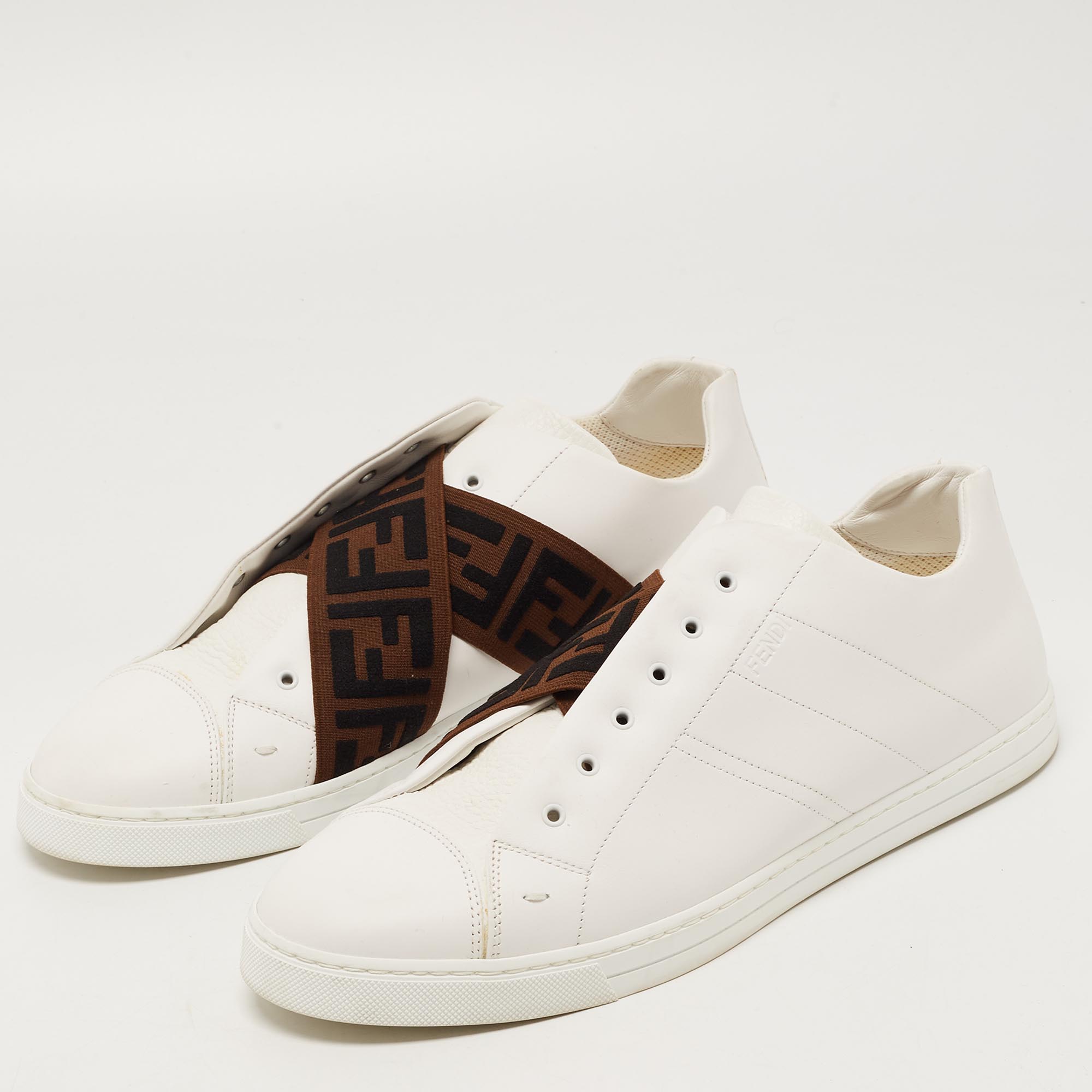 

Fendi White Leather FF Elastic Strap Low Top Sneakers Size