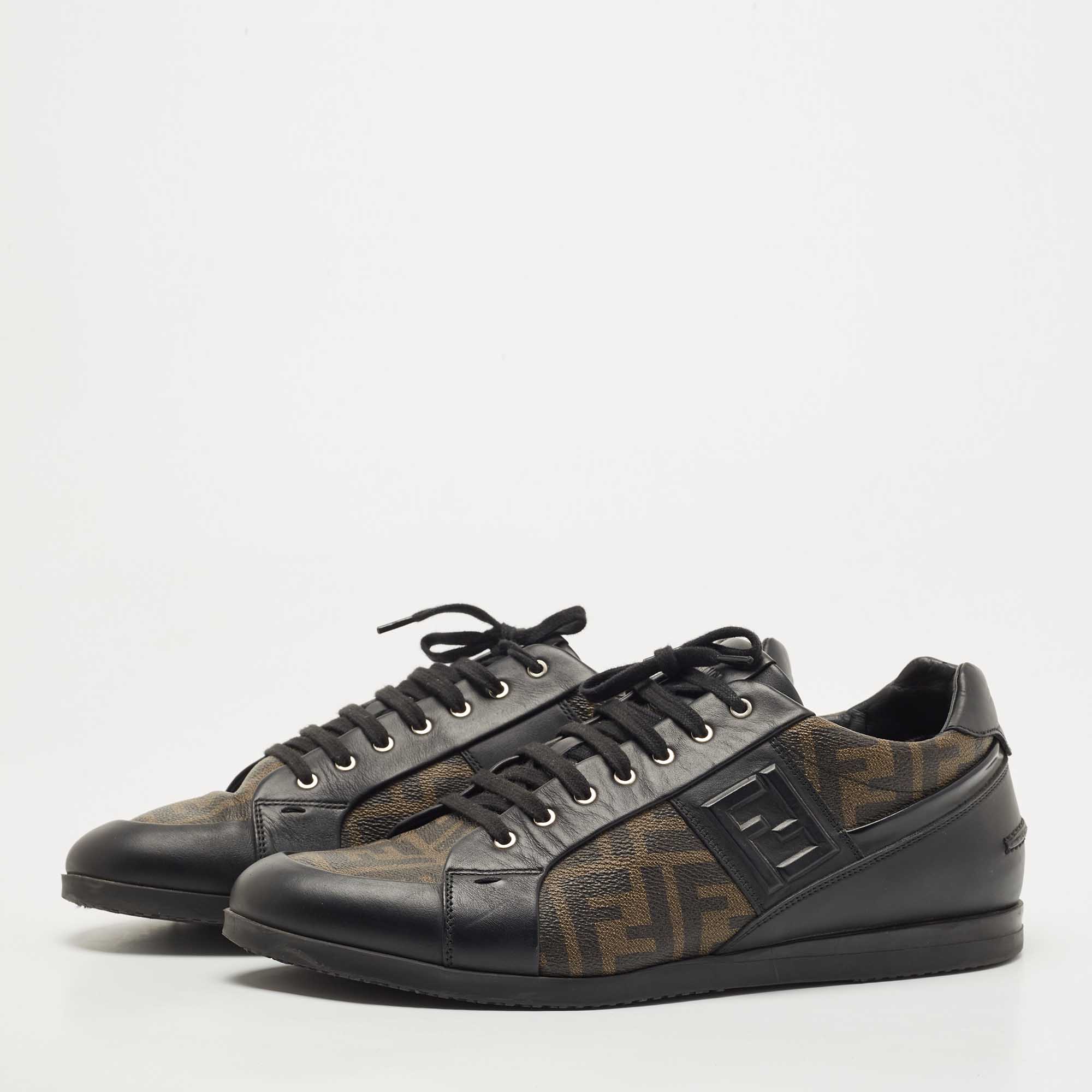 

Fendi Brown/Black Zucca Canvas and Leather Low Top Sneakers Size