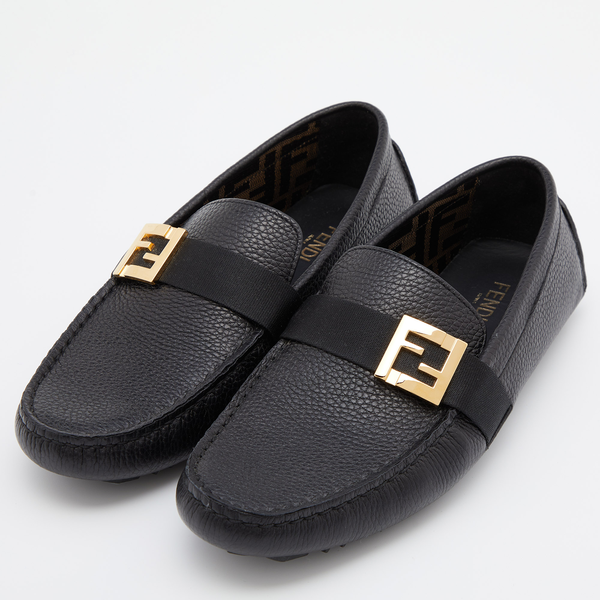 

Fendi Black Leather FF Logo Slip On Loafers Size