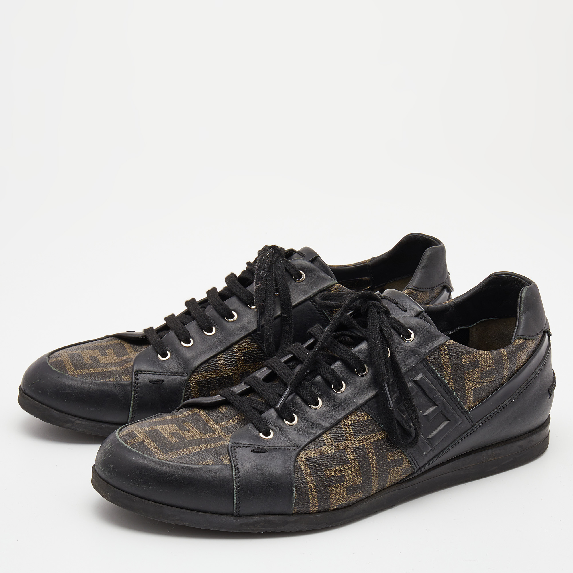 

Fendi Brown/Black Zucca Canvas and Leather Low Top Sneakers Size
