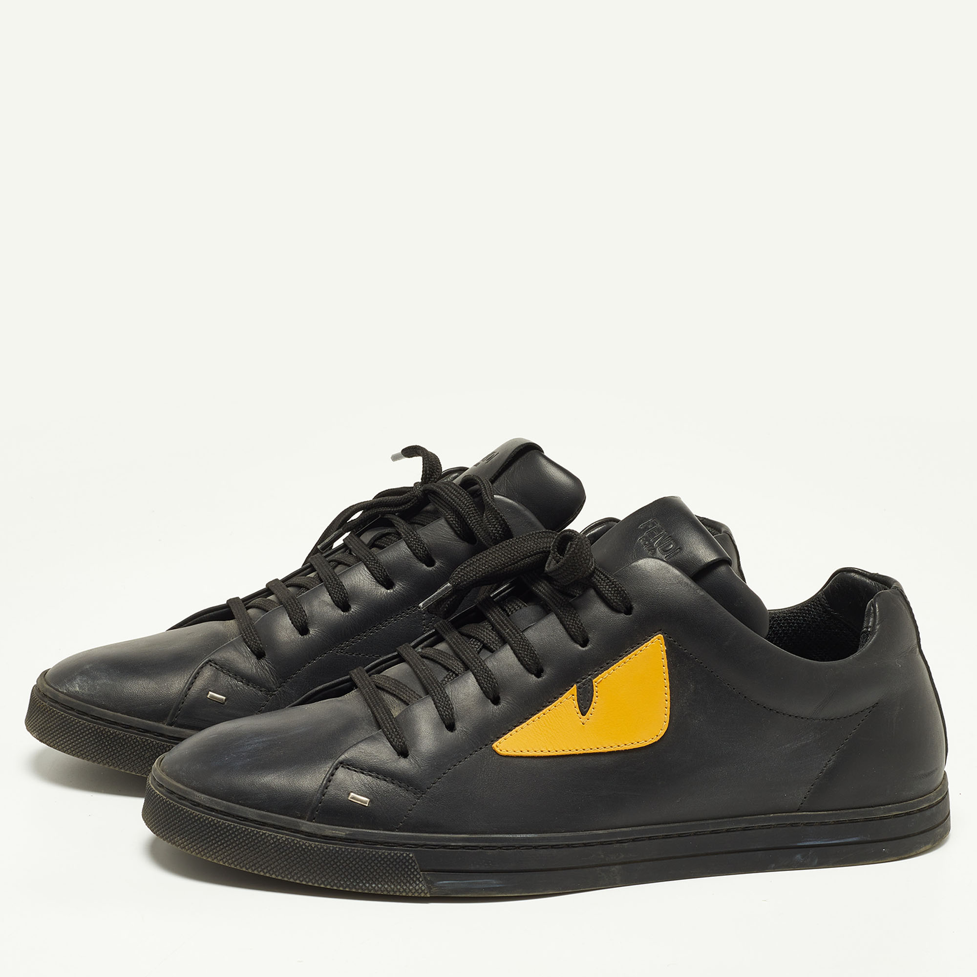 

Fendi Black/Yellow Leather Monster Eye Low Top Sneakers Size