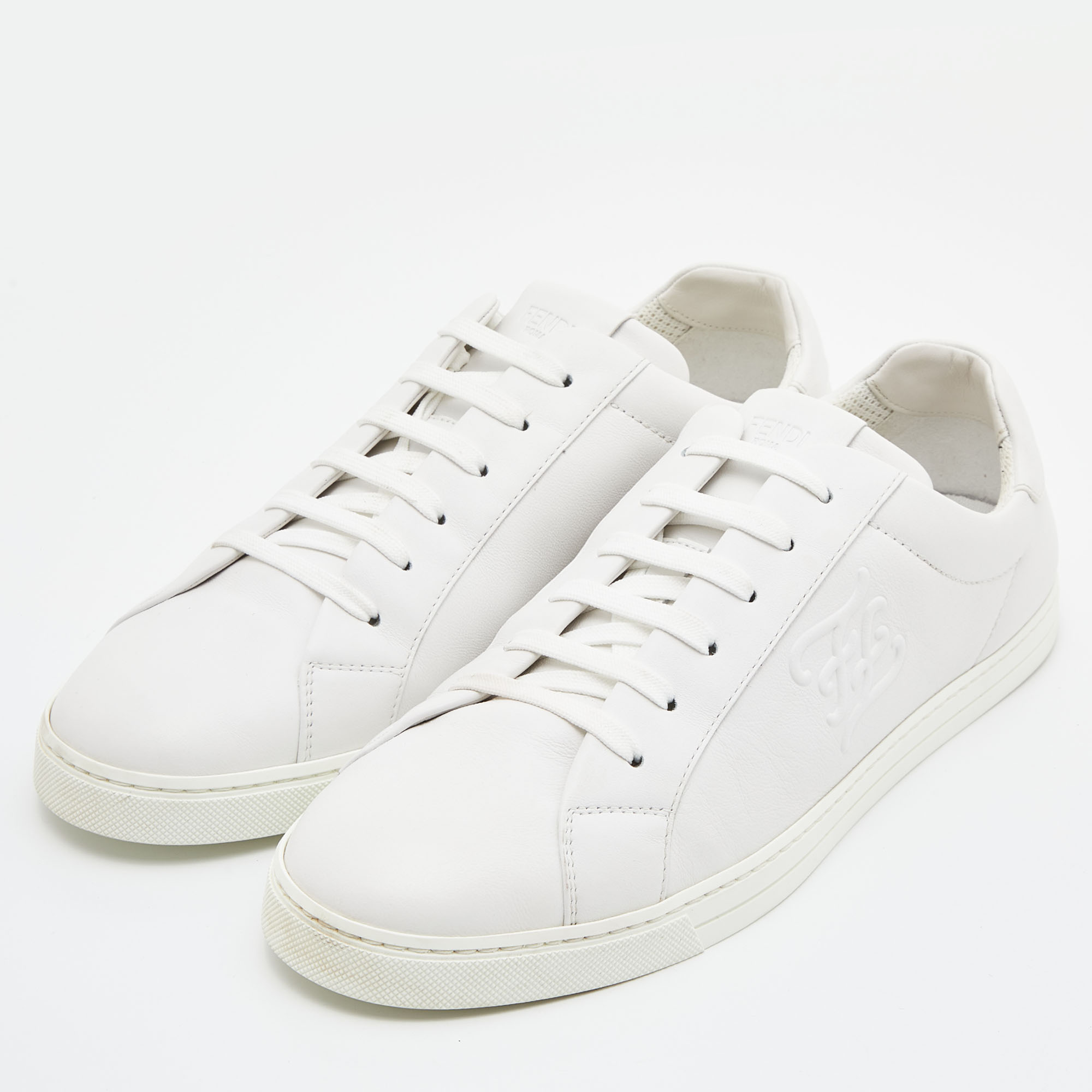 

Fendi White Leather Lace Up Sneakers Size
