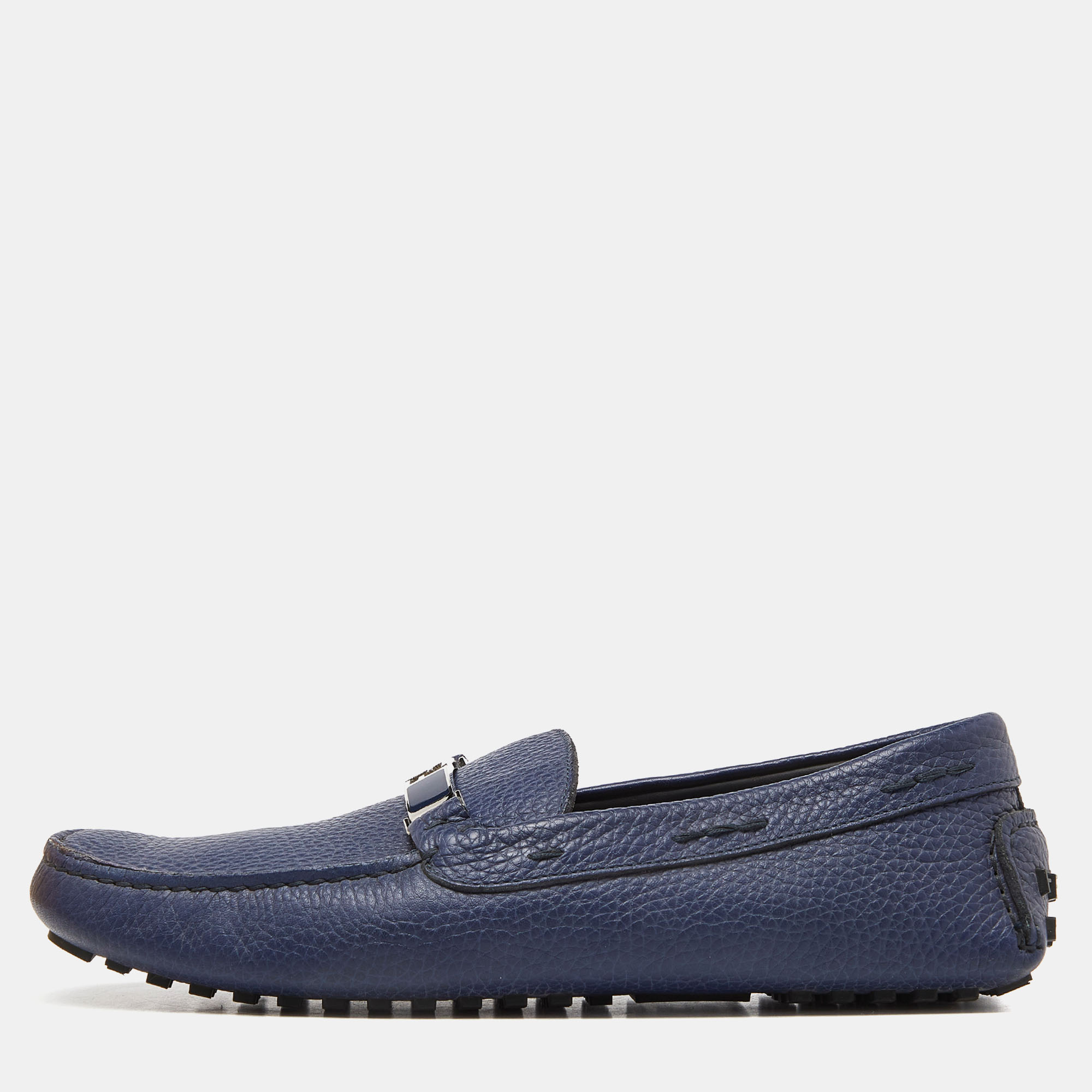 

Fendi Blue Leather FF Logo Slip On Loafers Size 43