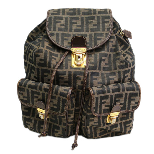 Pre Owned Fendi Brown Tobacco Zucca Canvas Travel Backpack